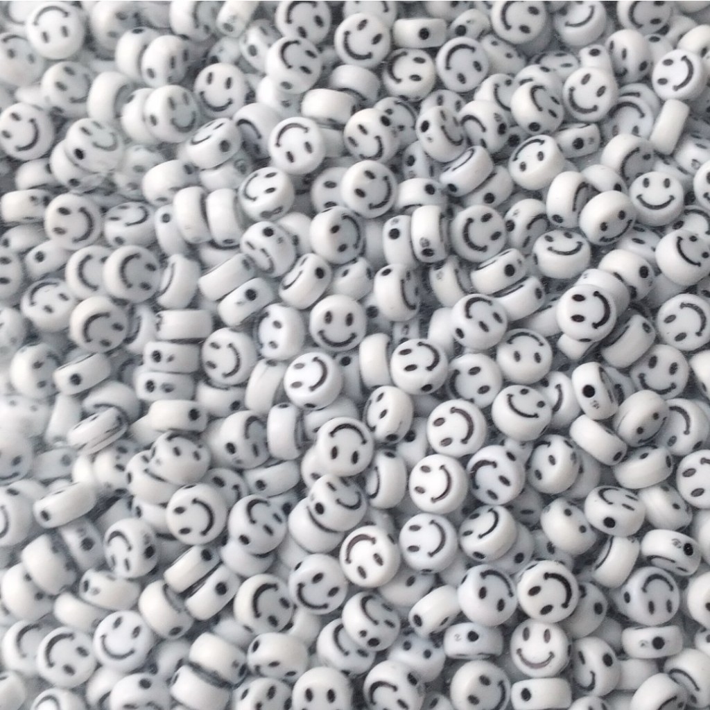 gói 340 hạt (50gam) hạt nhựa tròn 4x7mm in mặt cười, chữ, .... làm handmade, phụ kiện, trang trí tuỳ sở thích