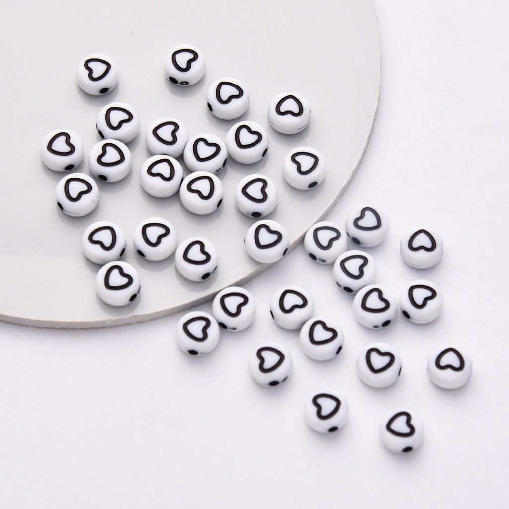 gói 340 hạt (50gam) hạt nhựa tròn 4x7mm in mặt cười, chữ, .... làm handmade, phụ kiện, trang trí tuỳ sở thích