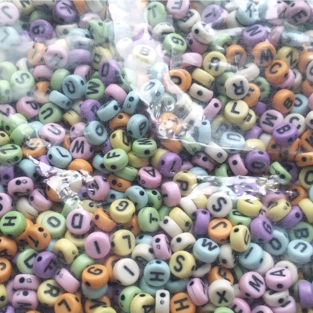 gói 340 hạt (50gam) hạt nhựa tròn 4x7mm in mặt cười, chữ, .... làm handmade, phụ kiện, trang trí tuỳ sở thích