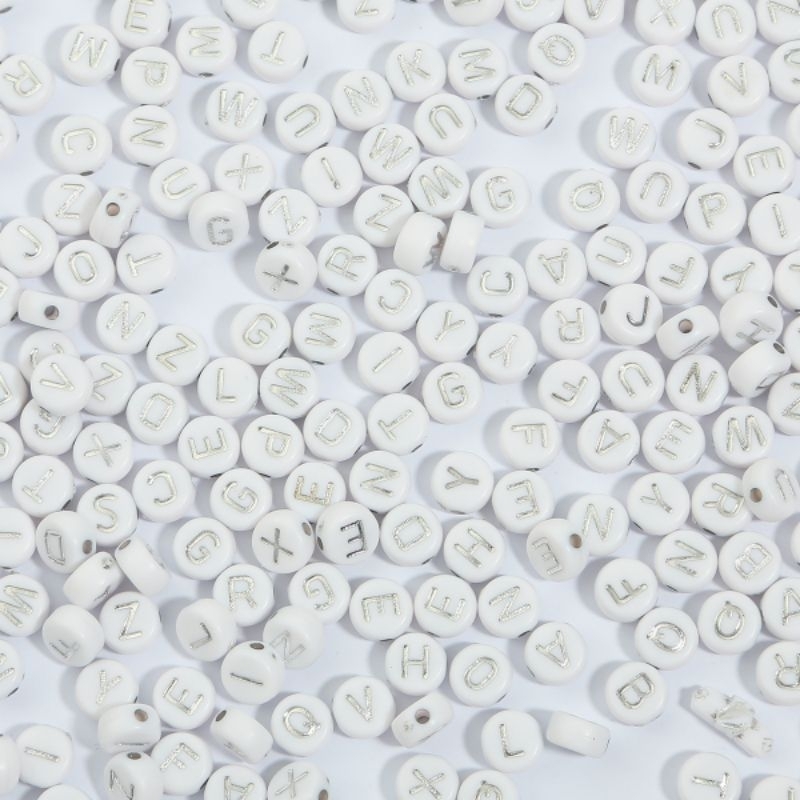 (chọn chữ theo yêu cầu) 50-100 cái nền trắng chữ bạc size 4x7mm