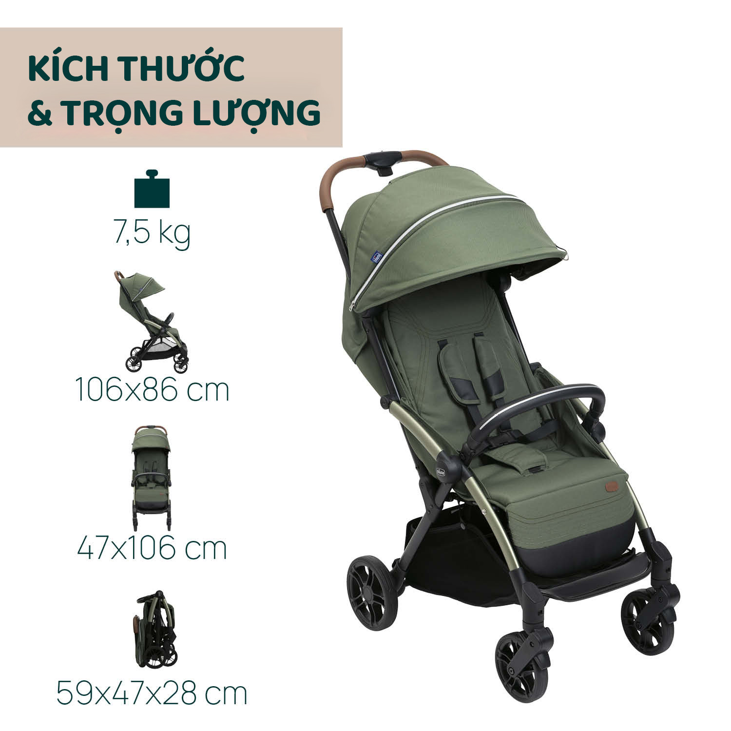 Xe đẩy gấp gọn tự động Chicco Goody Xplus - Màu xanh ánh rêu