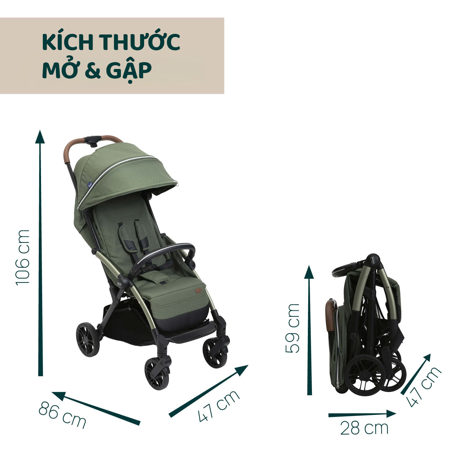 Xe đẩy gấp gọn tự động Chicco Goody Xplus - Màu xanh ánh rêu