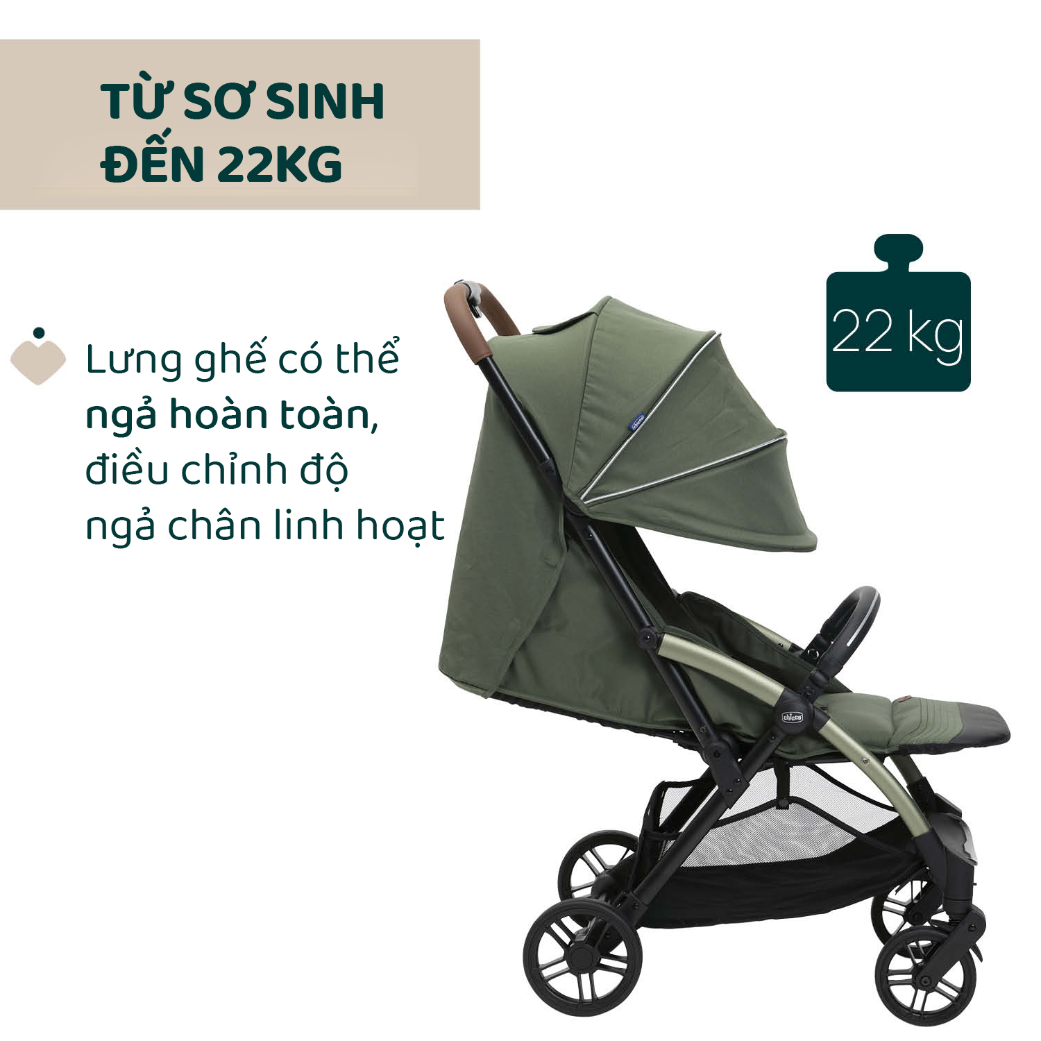 Xe đẩy gấp gọn tự động Chicco Goody Xplus - Màu xanh ánh rêu
