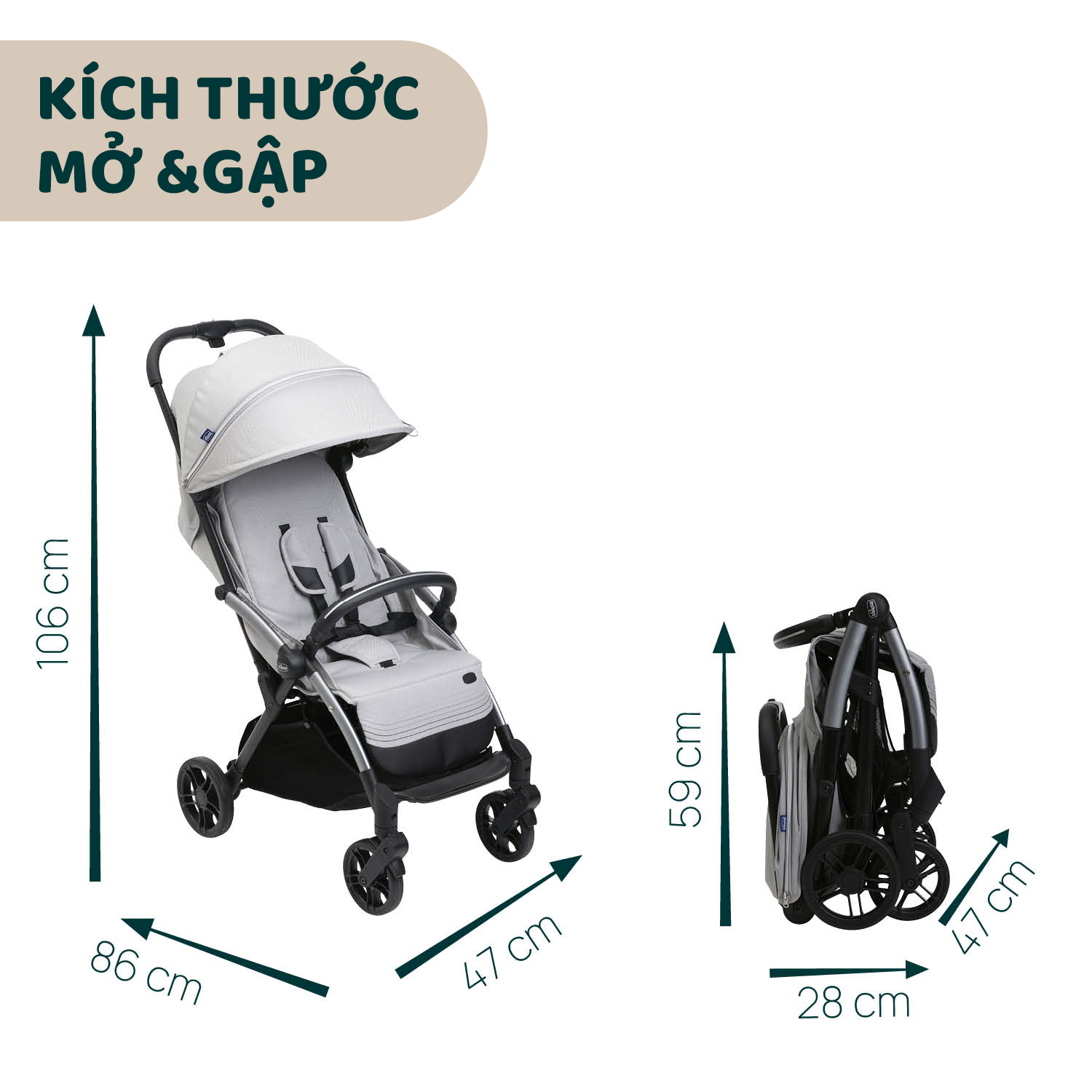 Xe đẩy gấp gọn Chicco Goody Xplus màu Pearl Grey