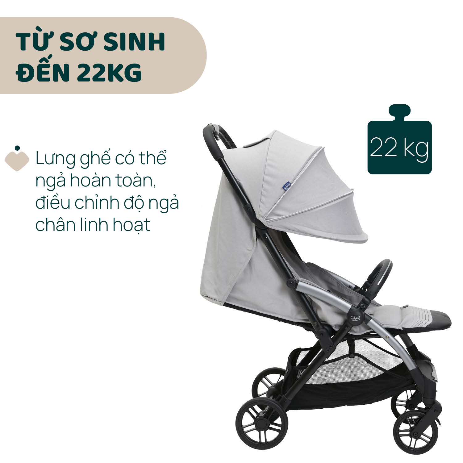 Xe đẩy gấp gọn Chicco Goody Xplus màu Pearl Grey