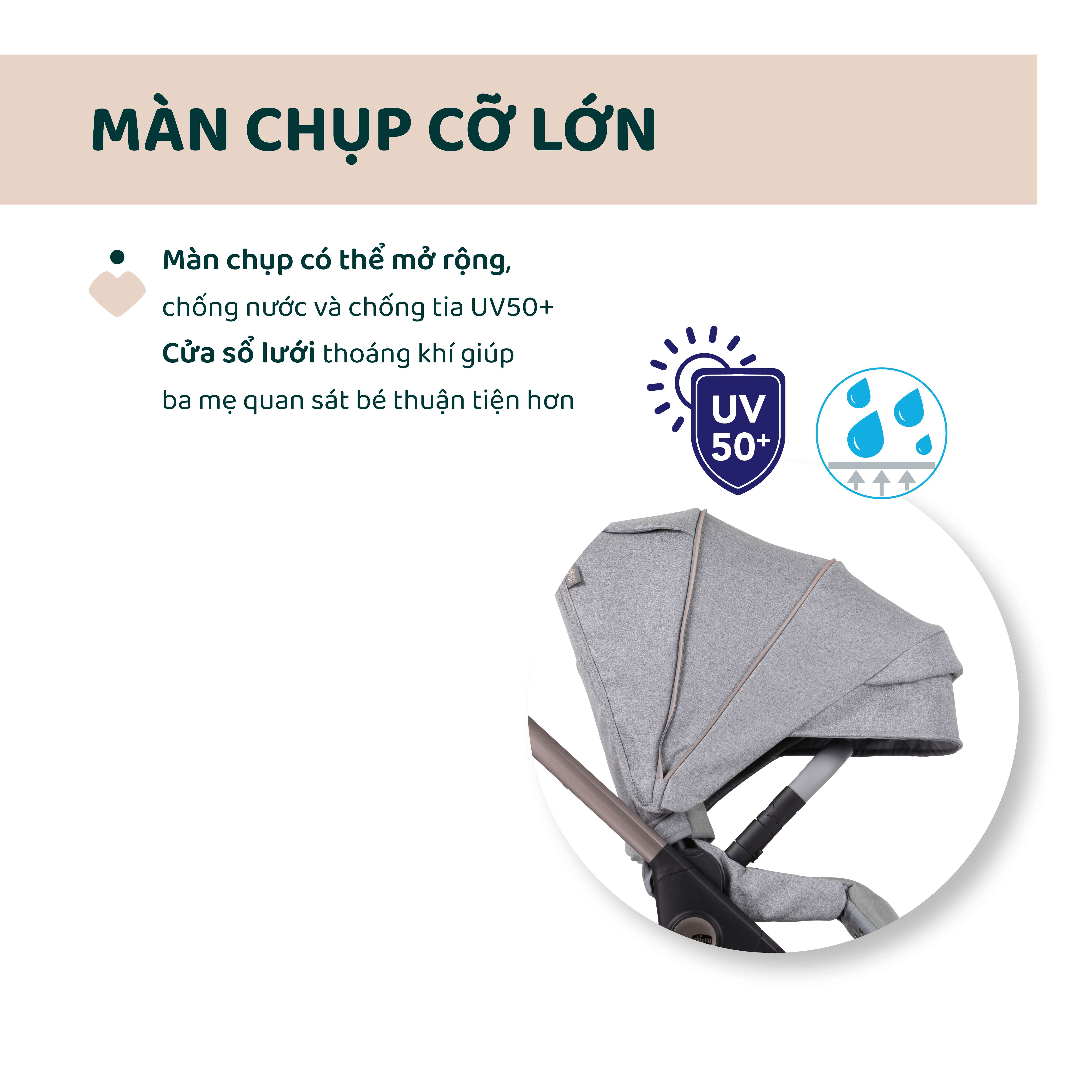 Xe đẩy 2 chiều gấp gọn tự động Bellagio - Màu ghi đá
