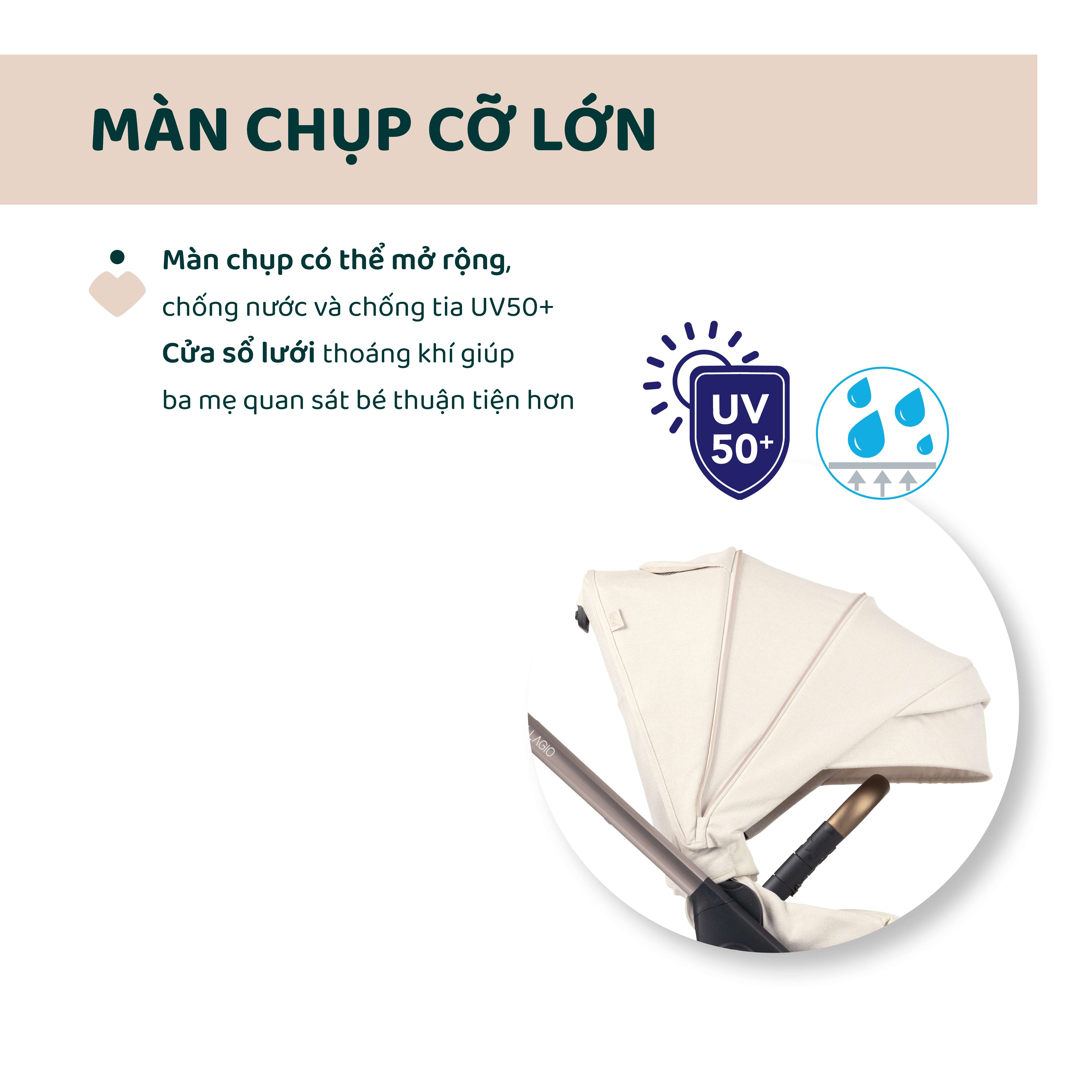 Xe đẩy 2 chiều gấp gọn tự động Bellagio - Màu be ánh kim