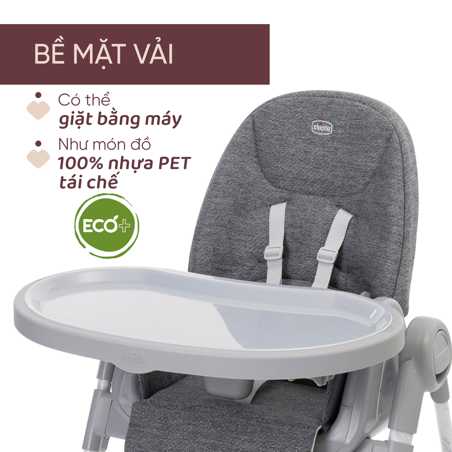 Ghế ăn đa năng 3 trong 1 Chicco Polly Armonia - Màu ghi đá