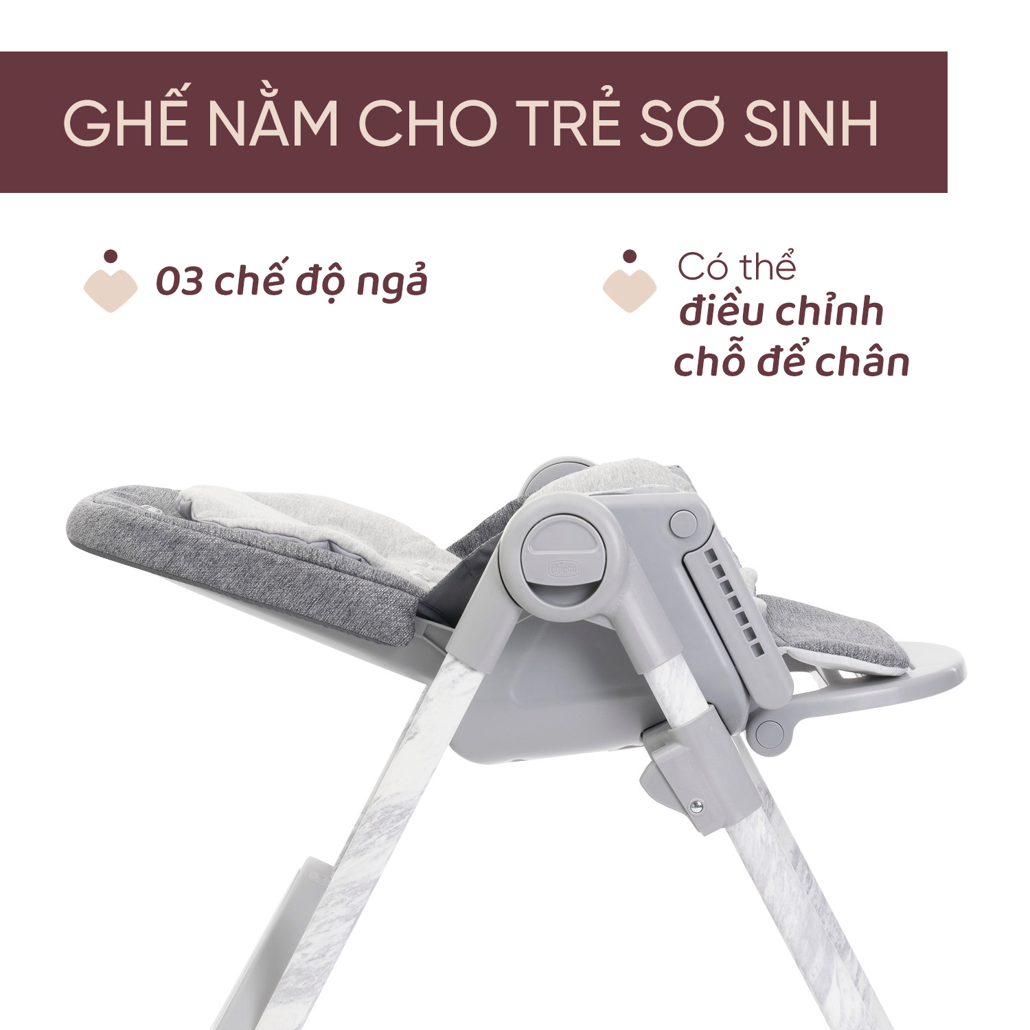 Ghế ăn đa năng 3 trong 1 Chicco Polly Armonia - Màu ghi đá