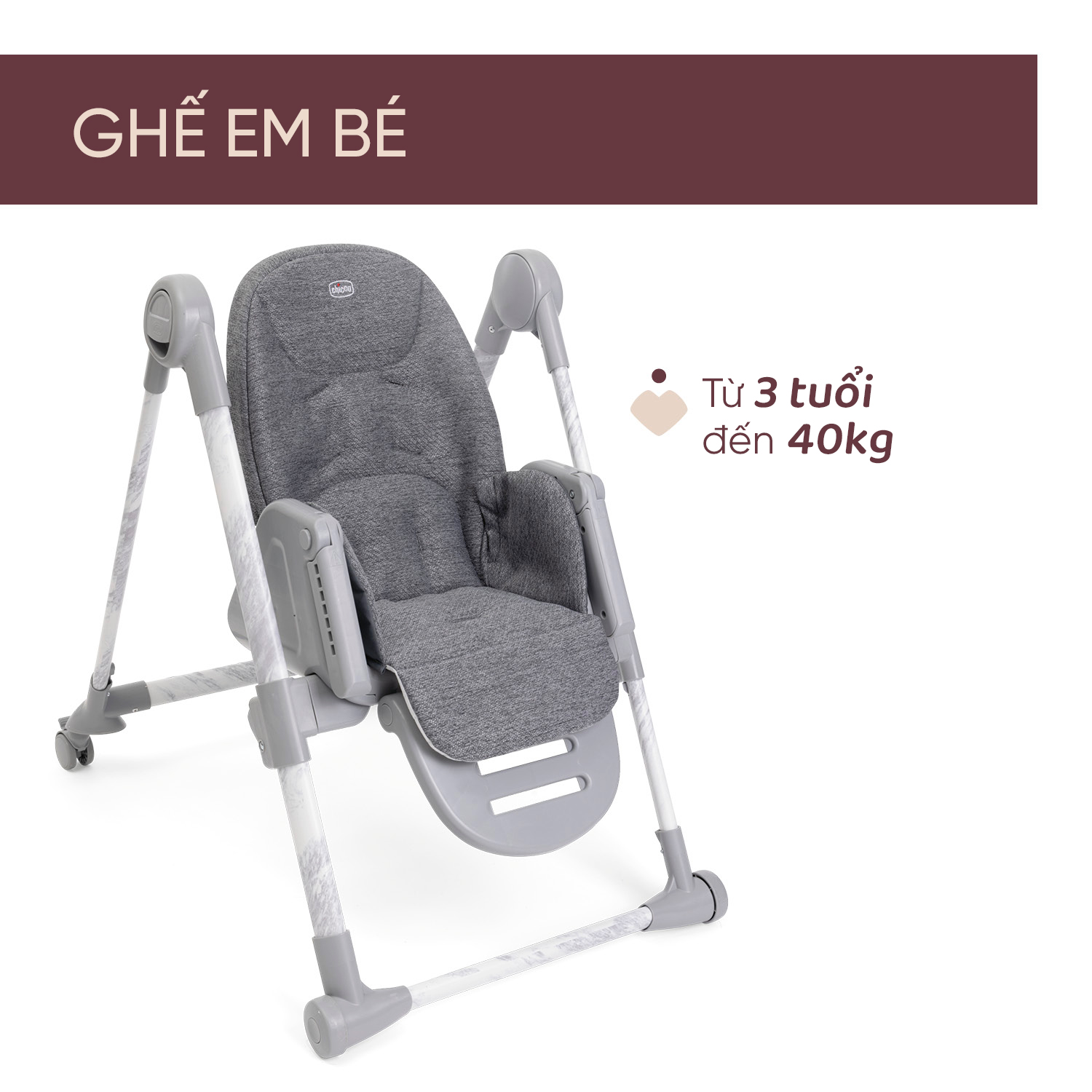 Ghế ăn đa năng 3 trong 1 Chicco Polly Armonia - Màu ghi đá