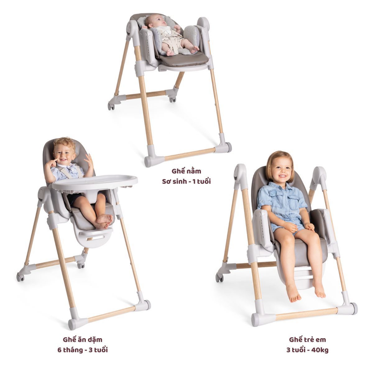 Ghế ăn đa năng 3 trong 1 Chicco Polly Armonia - Màu ghi đá