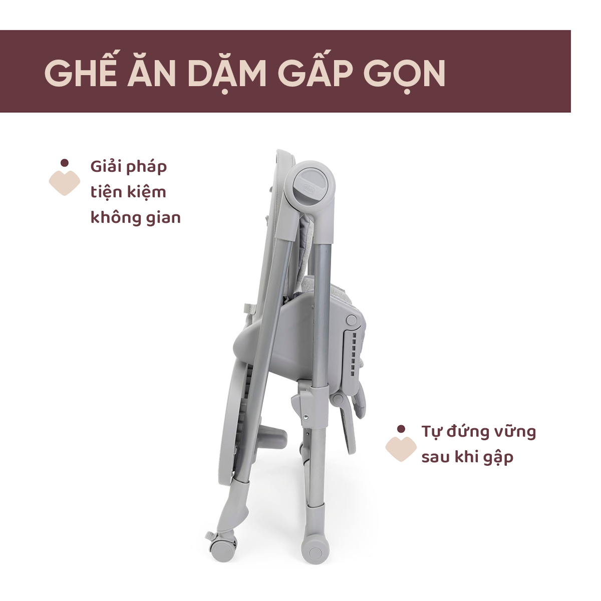 Ghế ăn Chicco Polly Armonia đa năng 3 trong 1 - Màu ghi