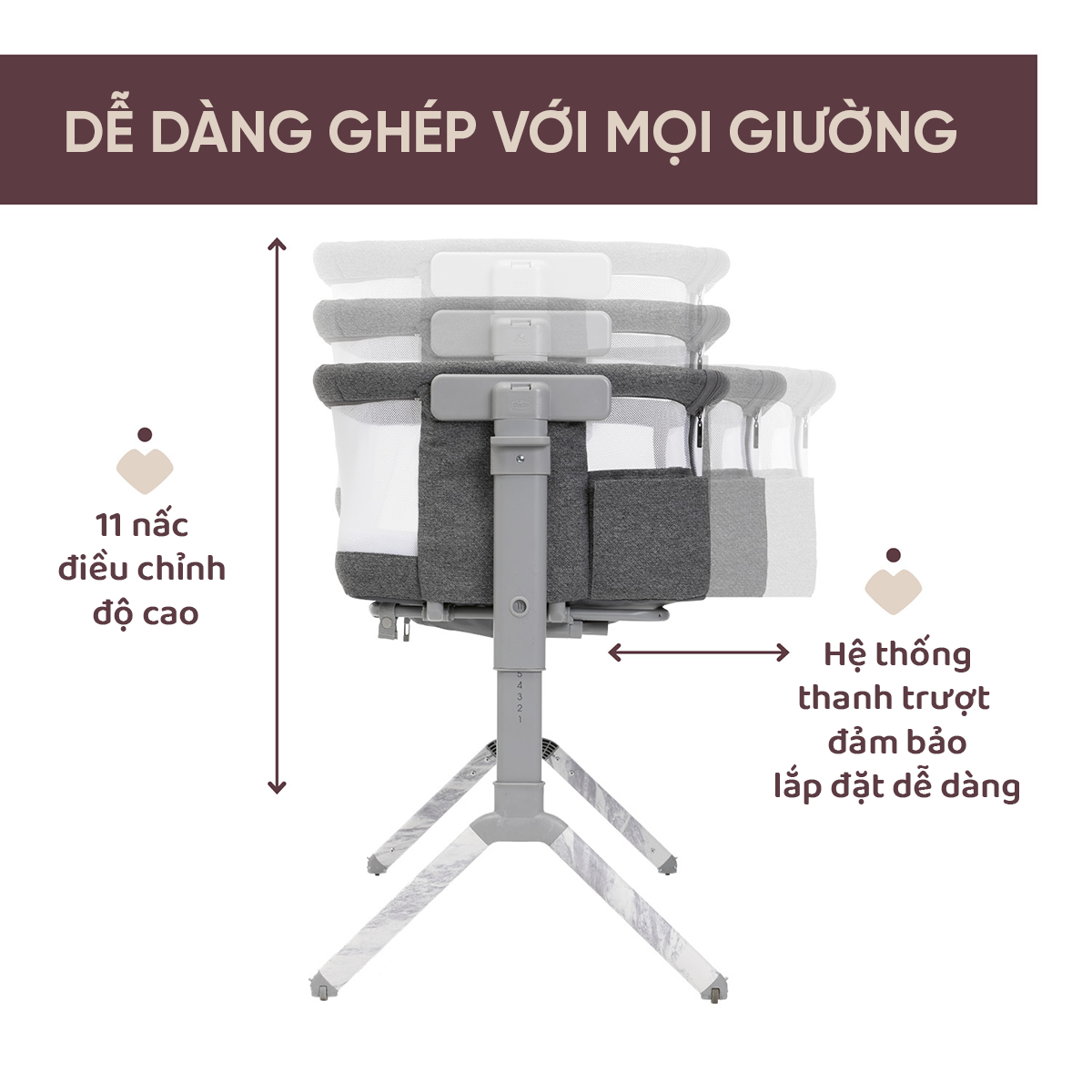 Cũi kề giường đa năng Chicco Next2me Armonia màu be
