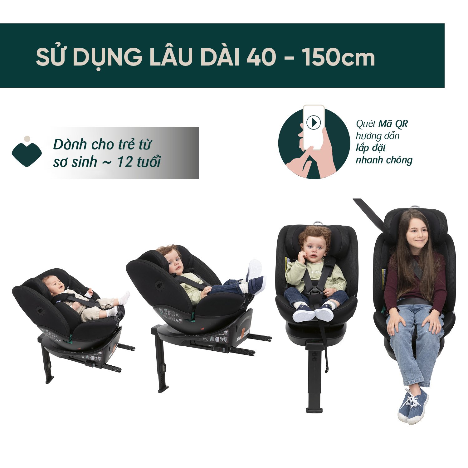 Ghế ô tô Chicco EverOne xoay 360˚ ISOFIX - Màu đen