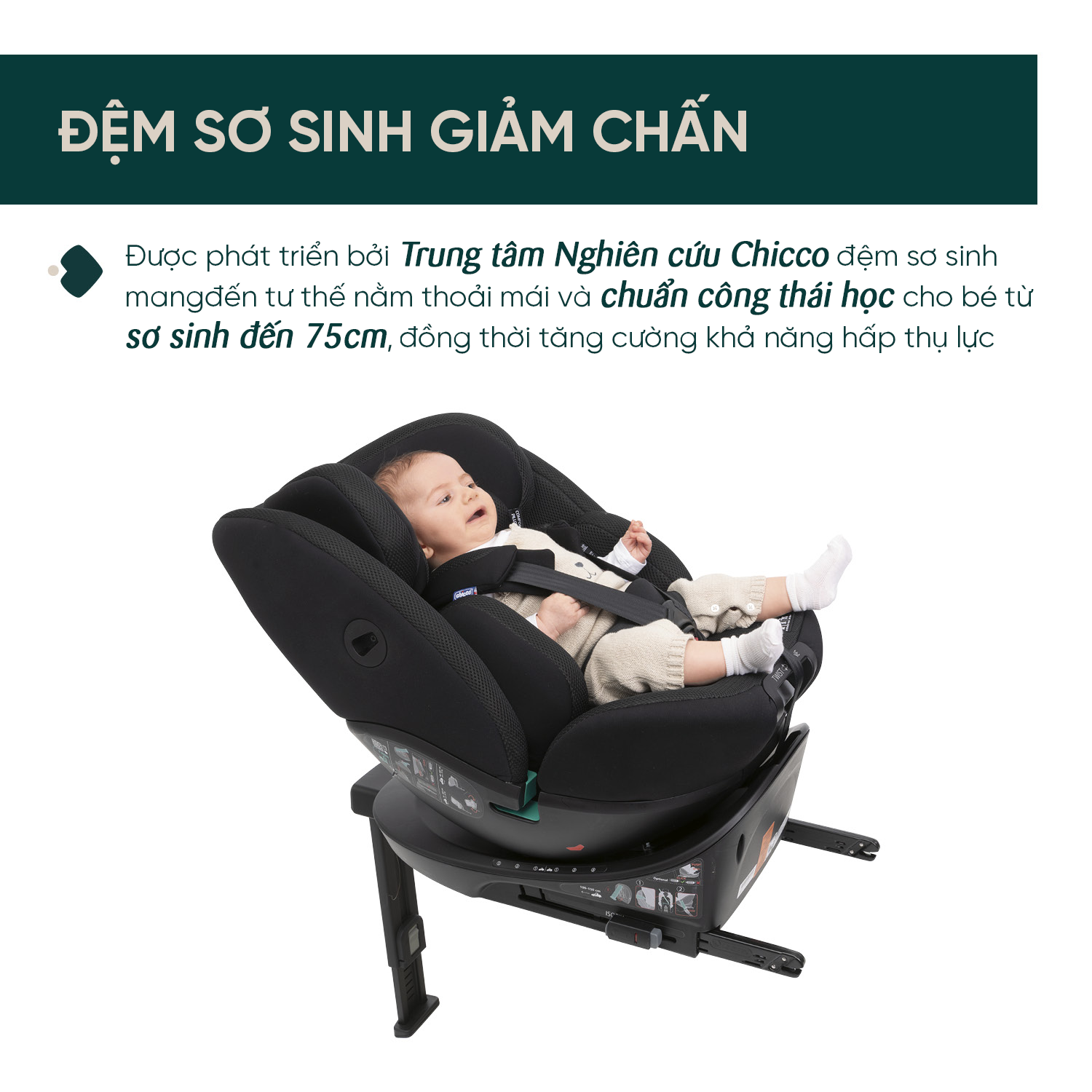 Ghế ô tô Chicco EverOne xoay 360˚ ISOFIX - Màu đen