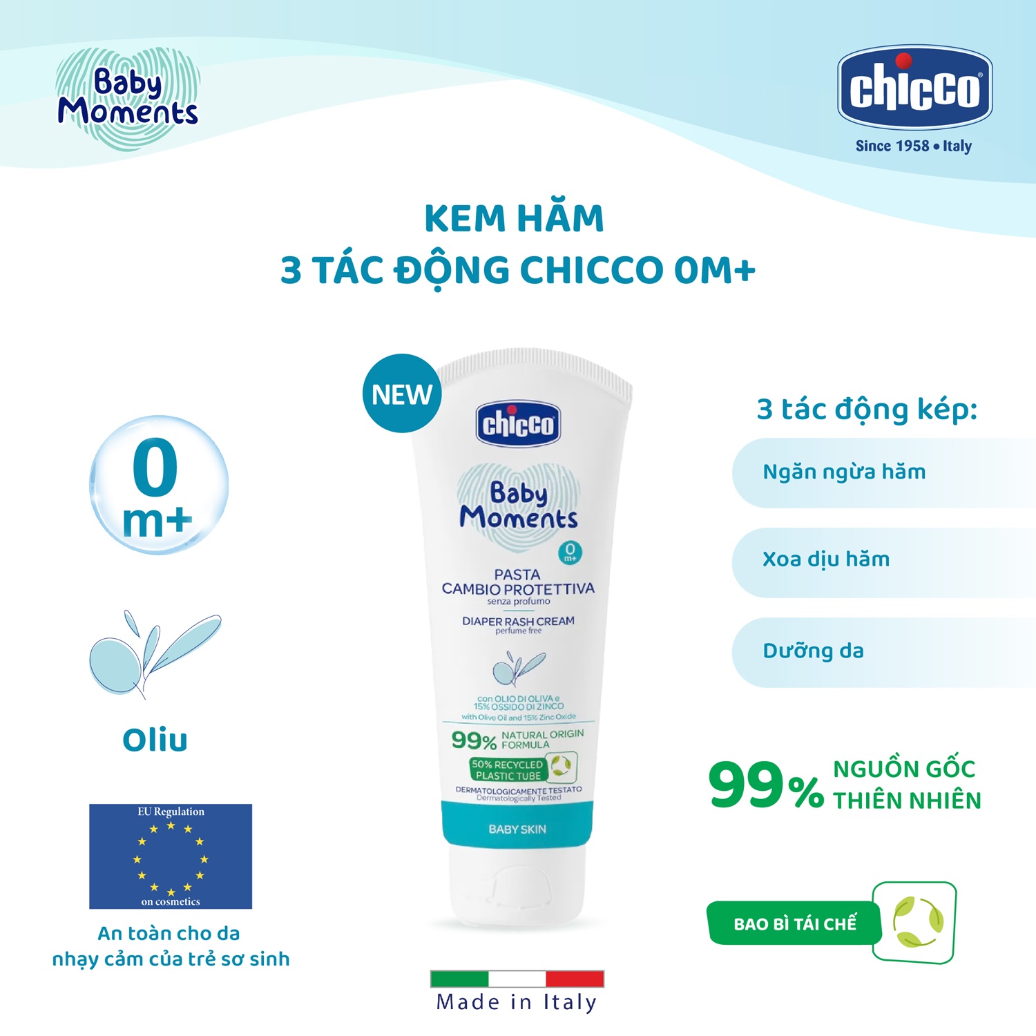 Kem hăm ba tác động Chicco 0M+ 100ml