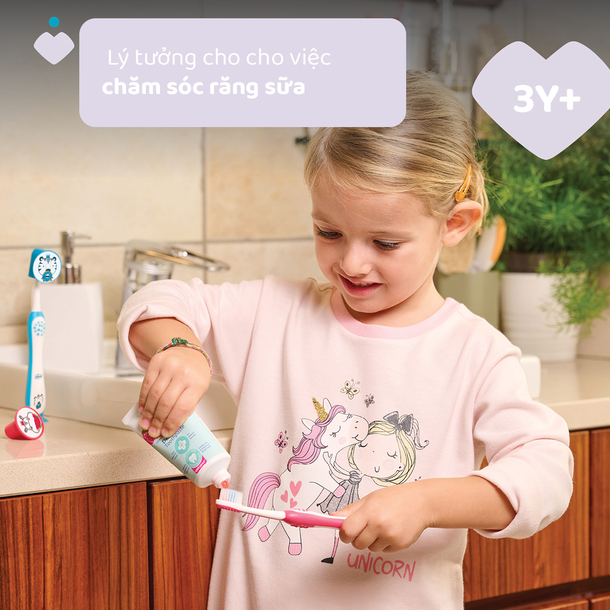 Bàn chải đánh răng Hà mã hồng Chicco 3-6Y