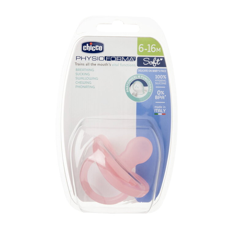 Ty ngậm Silicon Chicco Physio Soft Hồng 6-16M