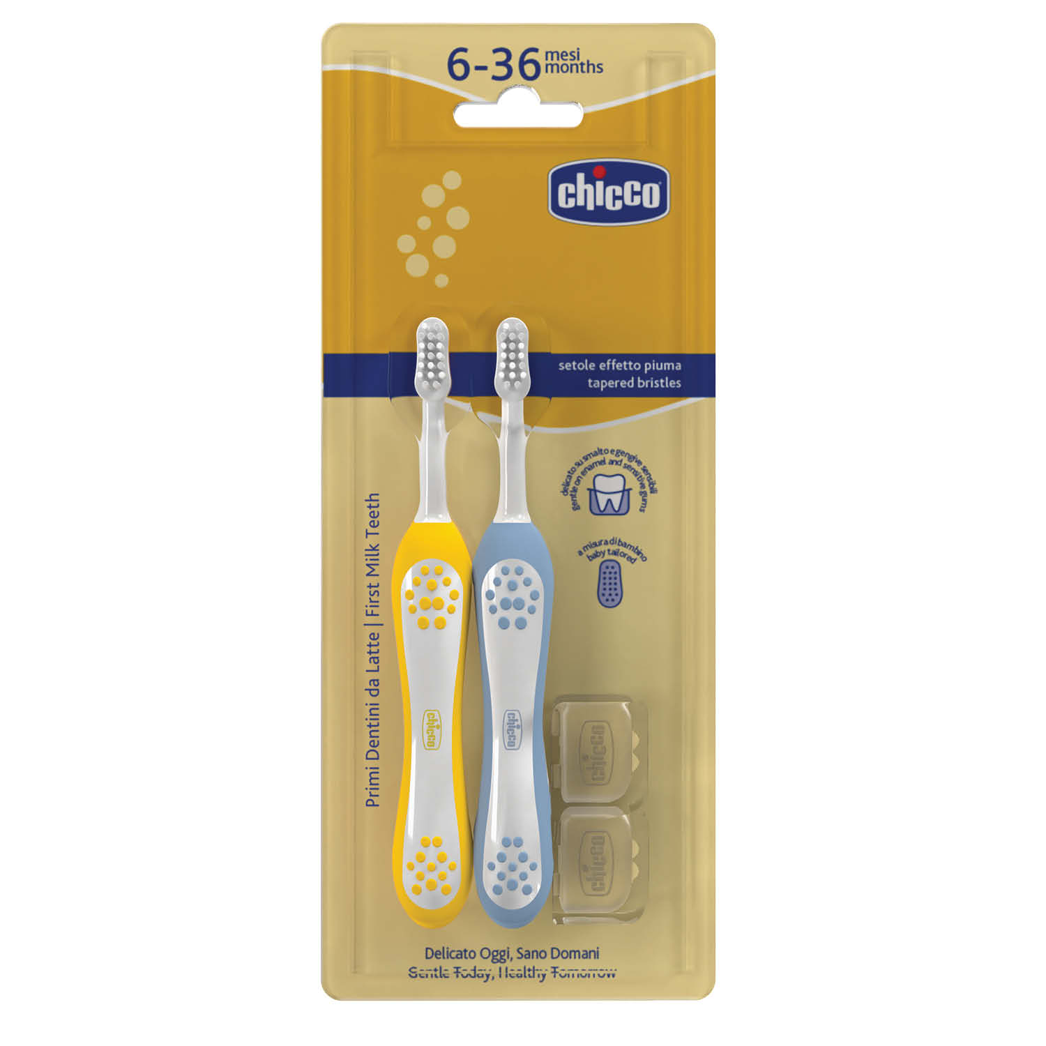 Bộ đôi bàn chải đánh răng Chicco 6-36M (Vàng - Xanh biển)