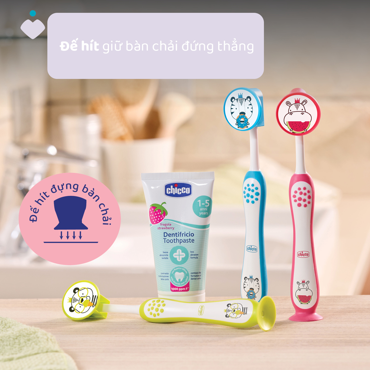 Bộ đôi bàn chải đánh răng Chicco 3-6Y (Hà mã - Gấu trúc)