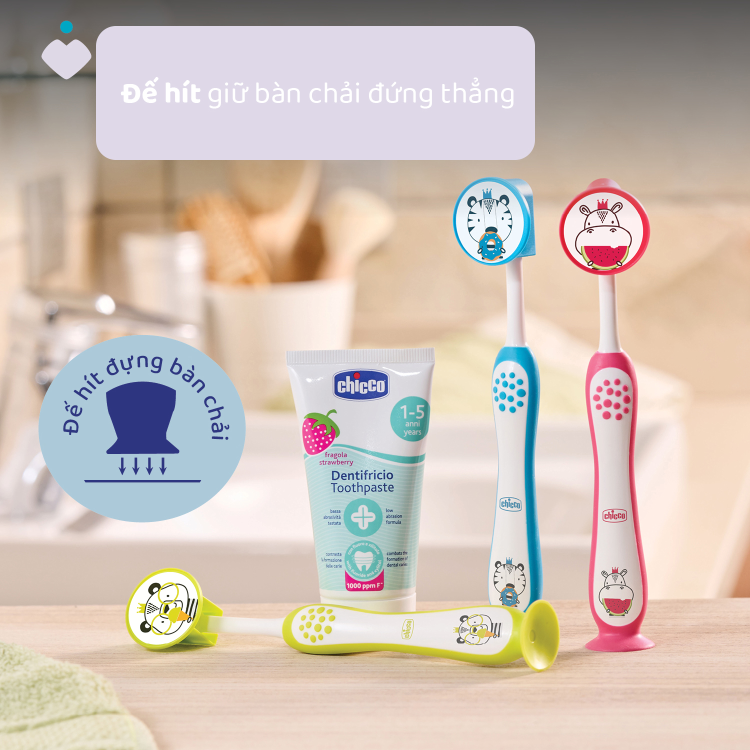 Bộ đôi bàn chải đánh răng Chicco 3-6Y (Hổ xanh - Gấu trúc)