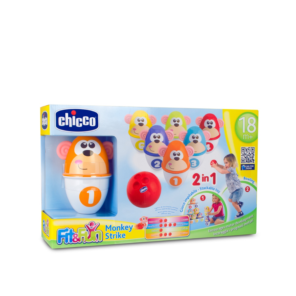 Bộ đồ chơi Bowling khỉ con Chicco 18M+ (Bộ 6 chiếc)