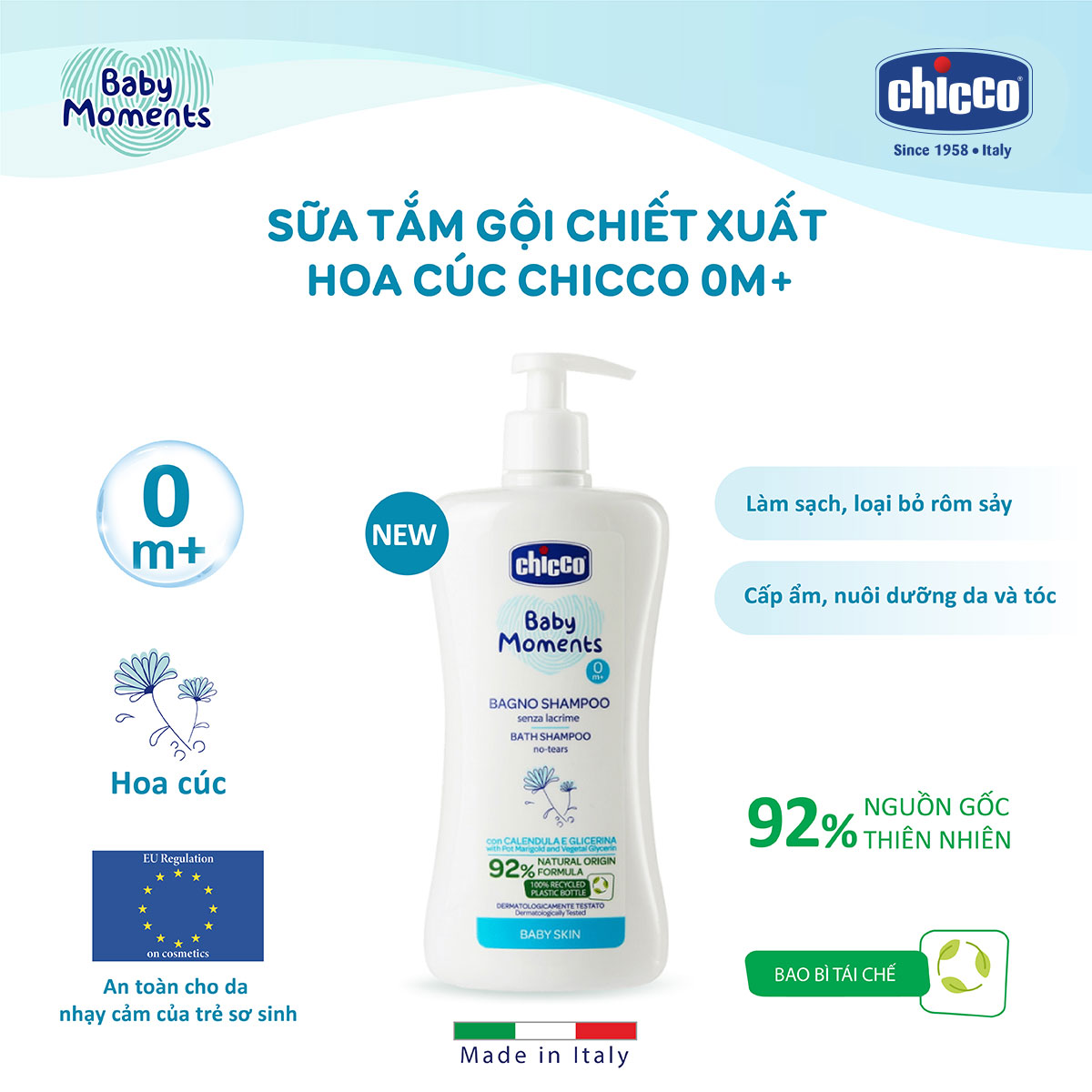 Sữa tắm gội chiết xuất Hoa cúc Chicco 0M+ 500ml