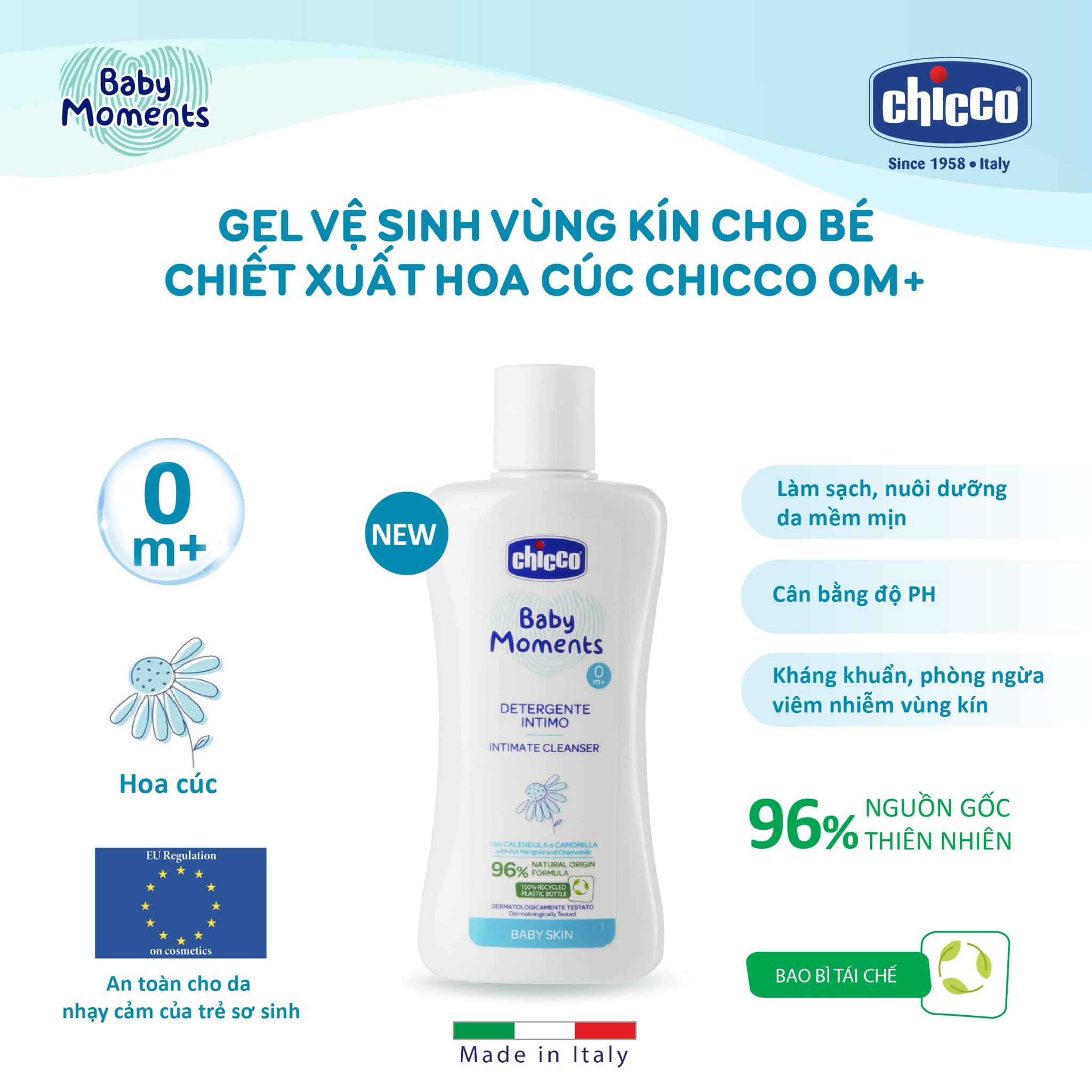 Gel vệ sinh vùng kín cho bé chiết xuất Hoa Cúc Chicco 0M+