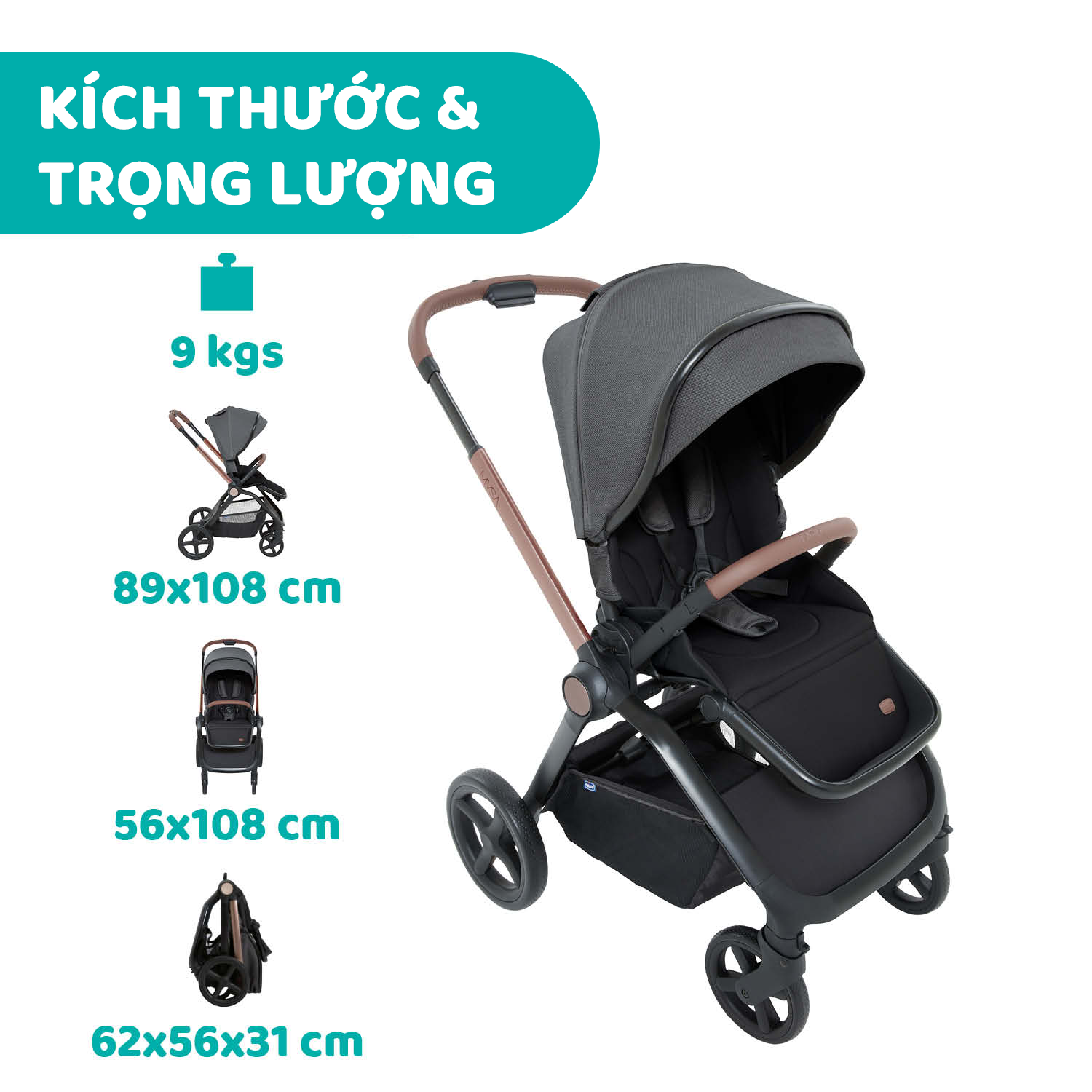 Xe đẩy thời trang Chicco Premium Mysa màu Black Satin