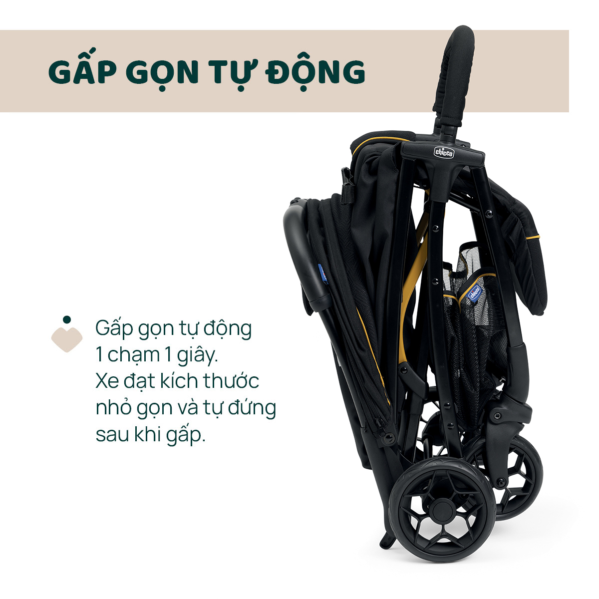 Xe đẩy gấp gọn Chicco Glee - Màu Đen trơn