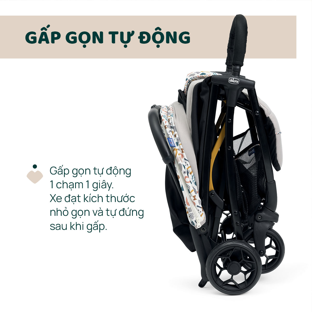 Xe đẩy gấp gọn Chicco Glee - Màu Be họa tiết