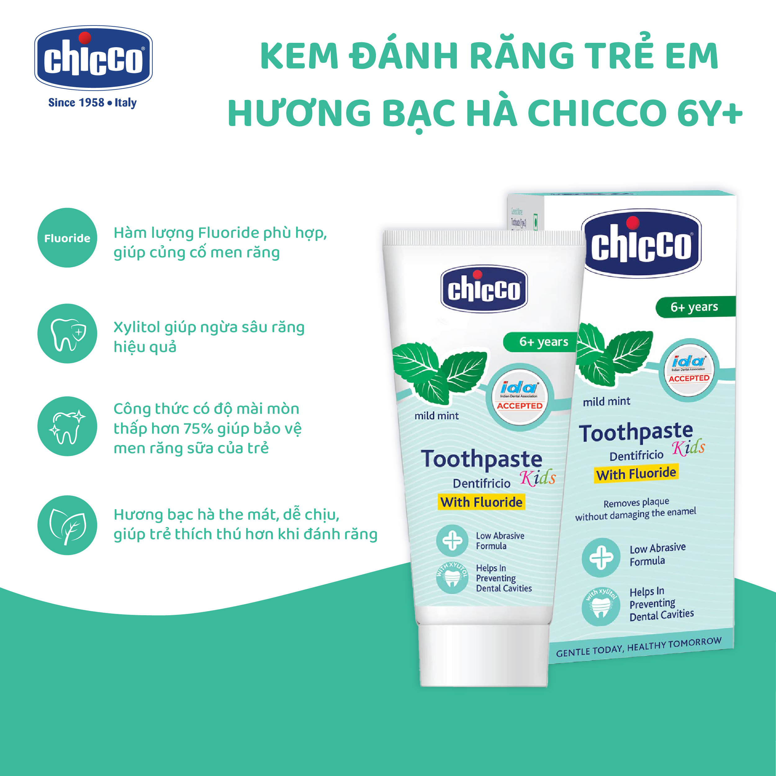 Kem đánh răng trẻ em hương Bạc hà Chicco 6Y+