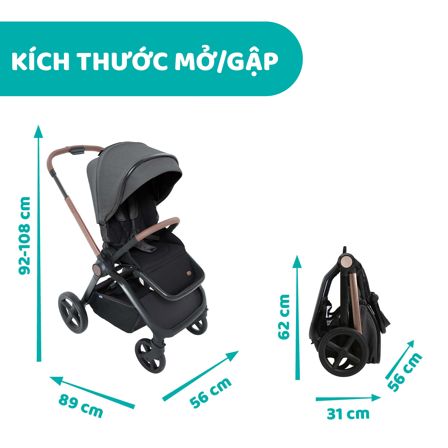 Xe đẩy thời trang Chicco Premium Mysa màu Black Satin