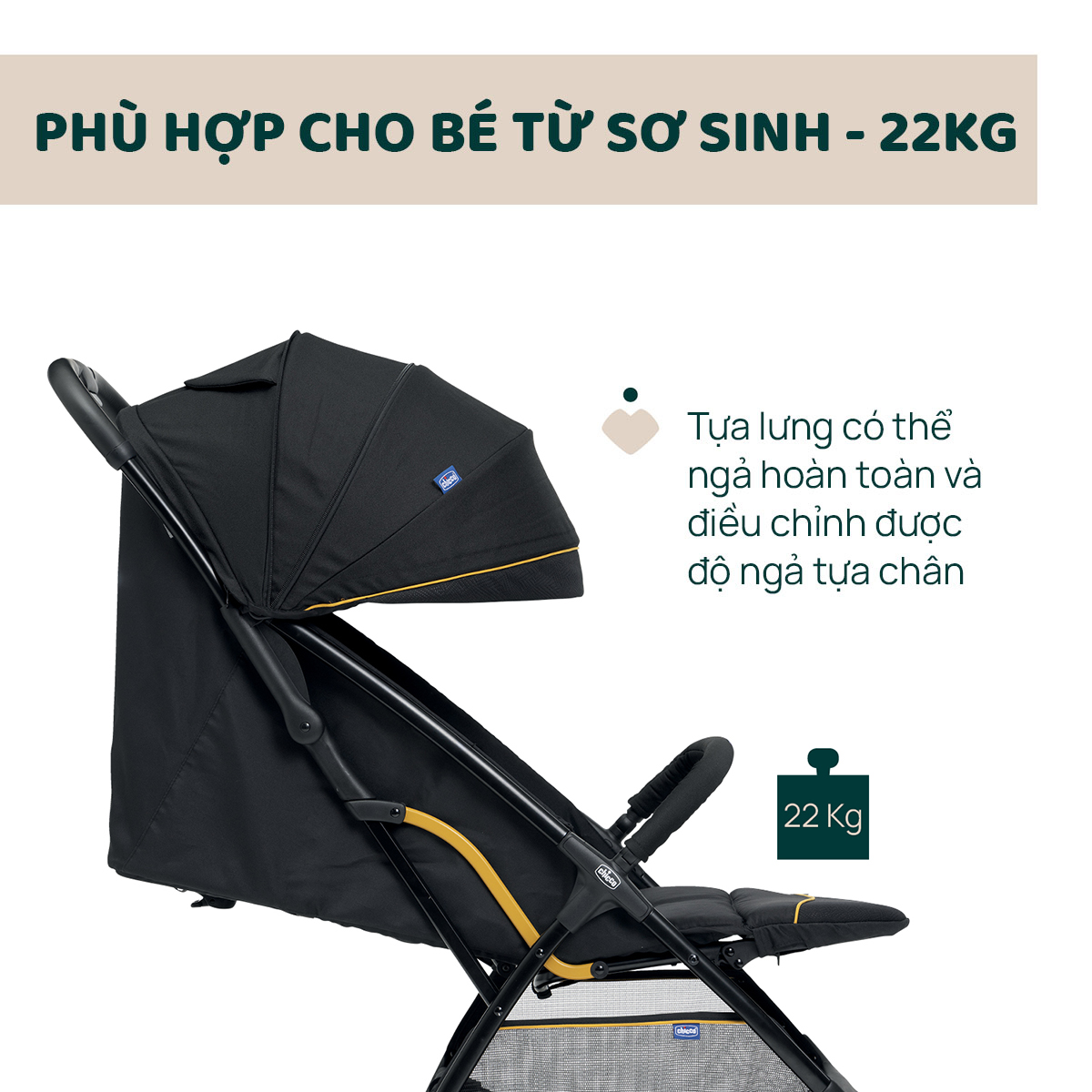 Xe đẩy gấp gọn Chicco Glee màu Uneven Black