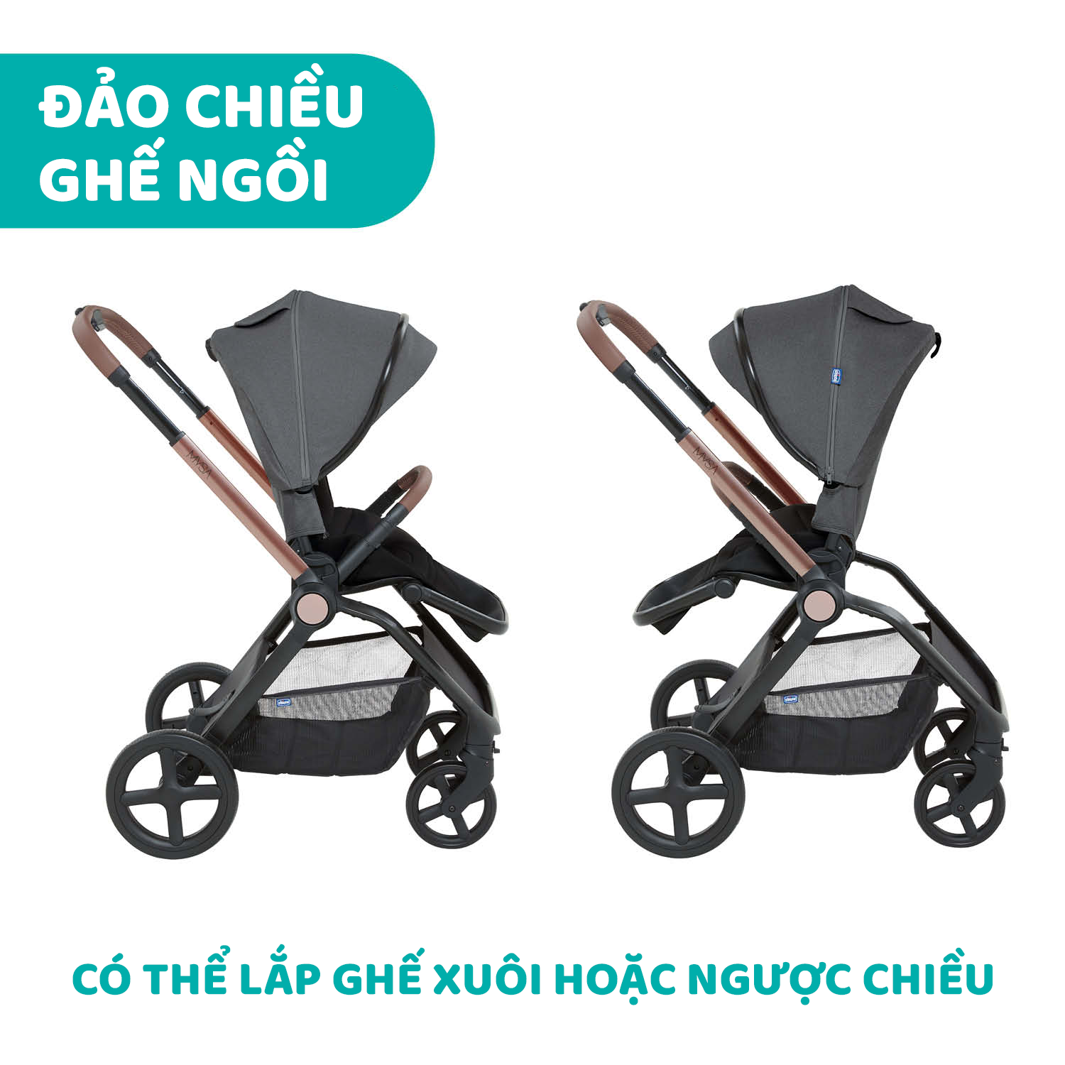 Xe đẩy thời trang Chicco Premium Mysa màu Black Satin