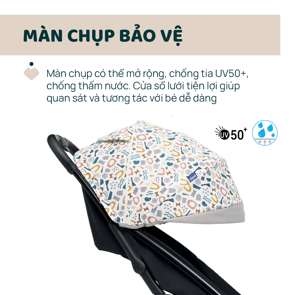Xe đẩy gấp gọn Chicco Glee - Màu Be họa tiết