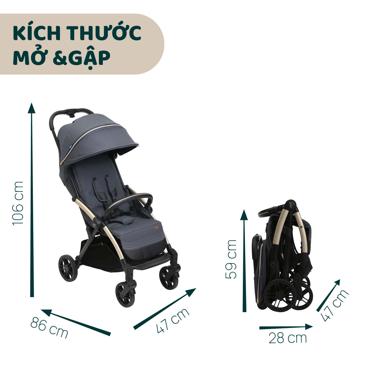 Xe đẩy gấp gọn tự động Chicco Goody Xplus - Màu Xanh ghi