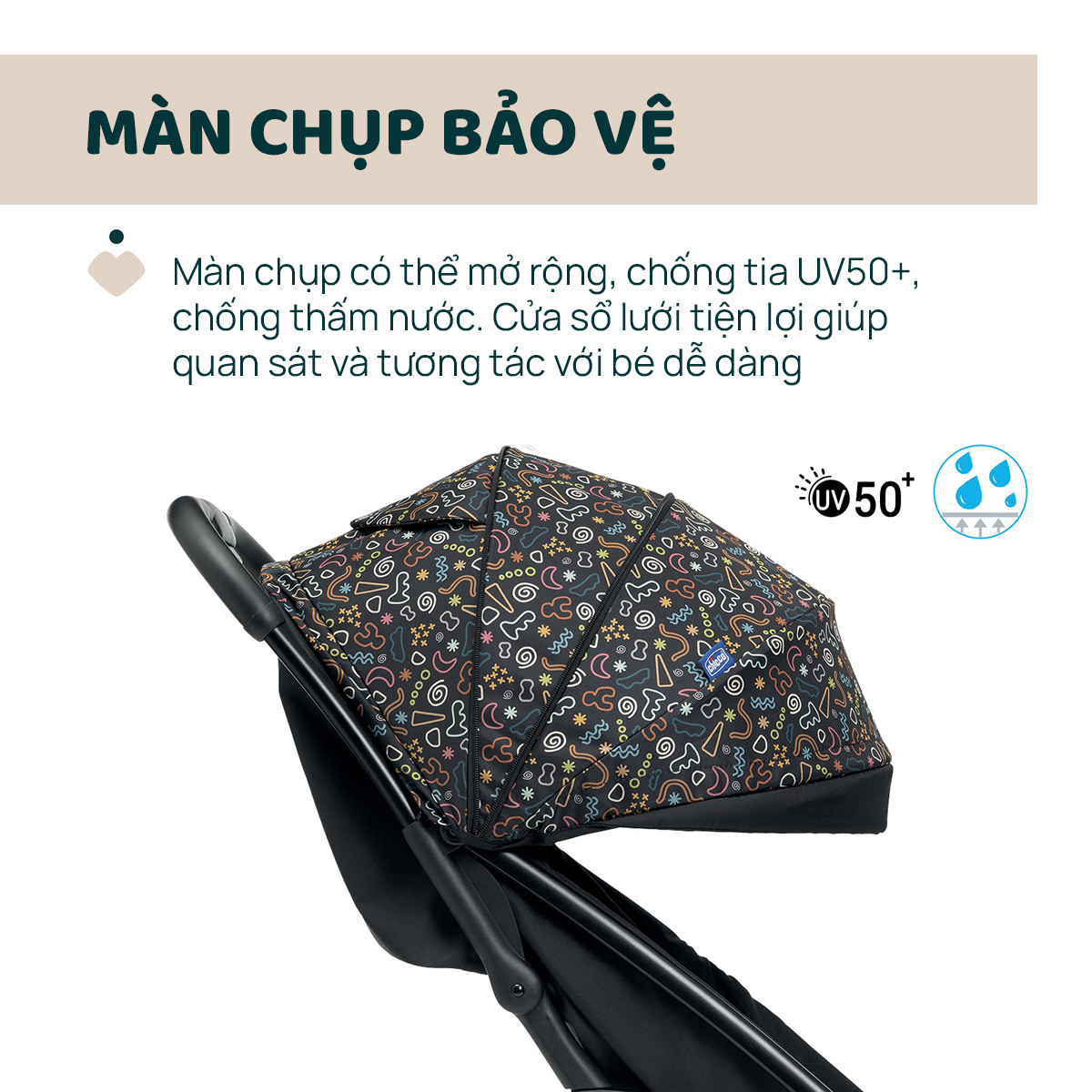 Xe đẩy gấp gọn Chicco Glee - Màu Đen họa tiết