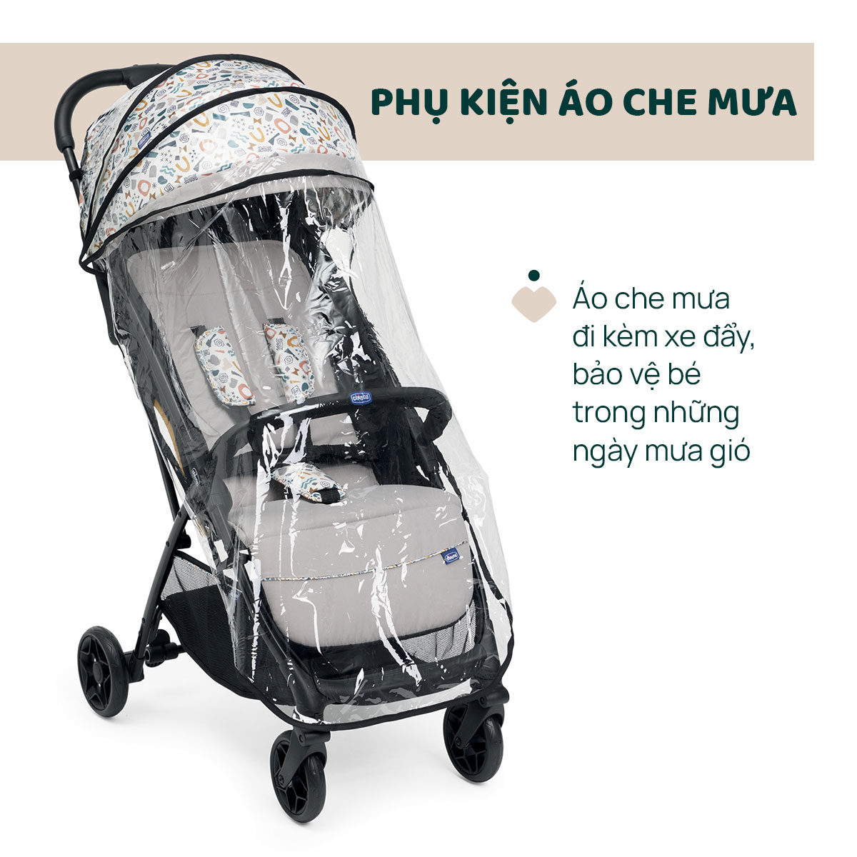 Xe đẩy gấp gọn Chicco Glee - Màu Be họa tiết