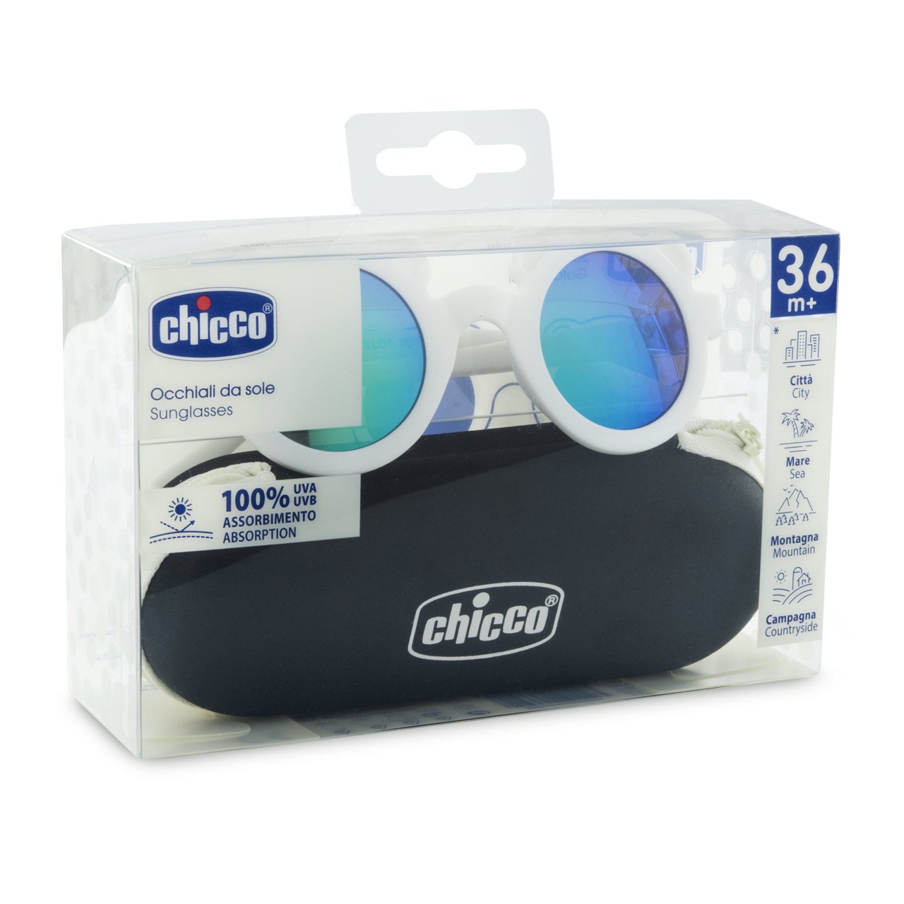 Kính mát chống tia UV tráng gương Chicco màu be sữa 36M+