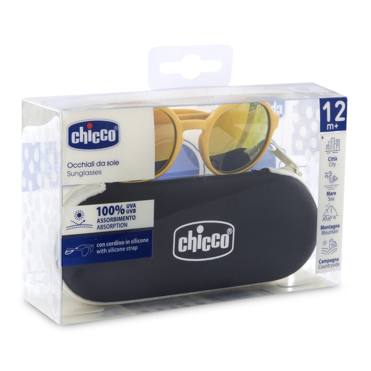 Kính mát chống tia UV tráng gương Chicco màu vàng cam 12M+