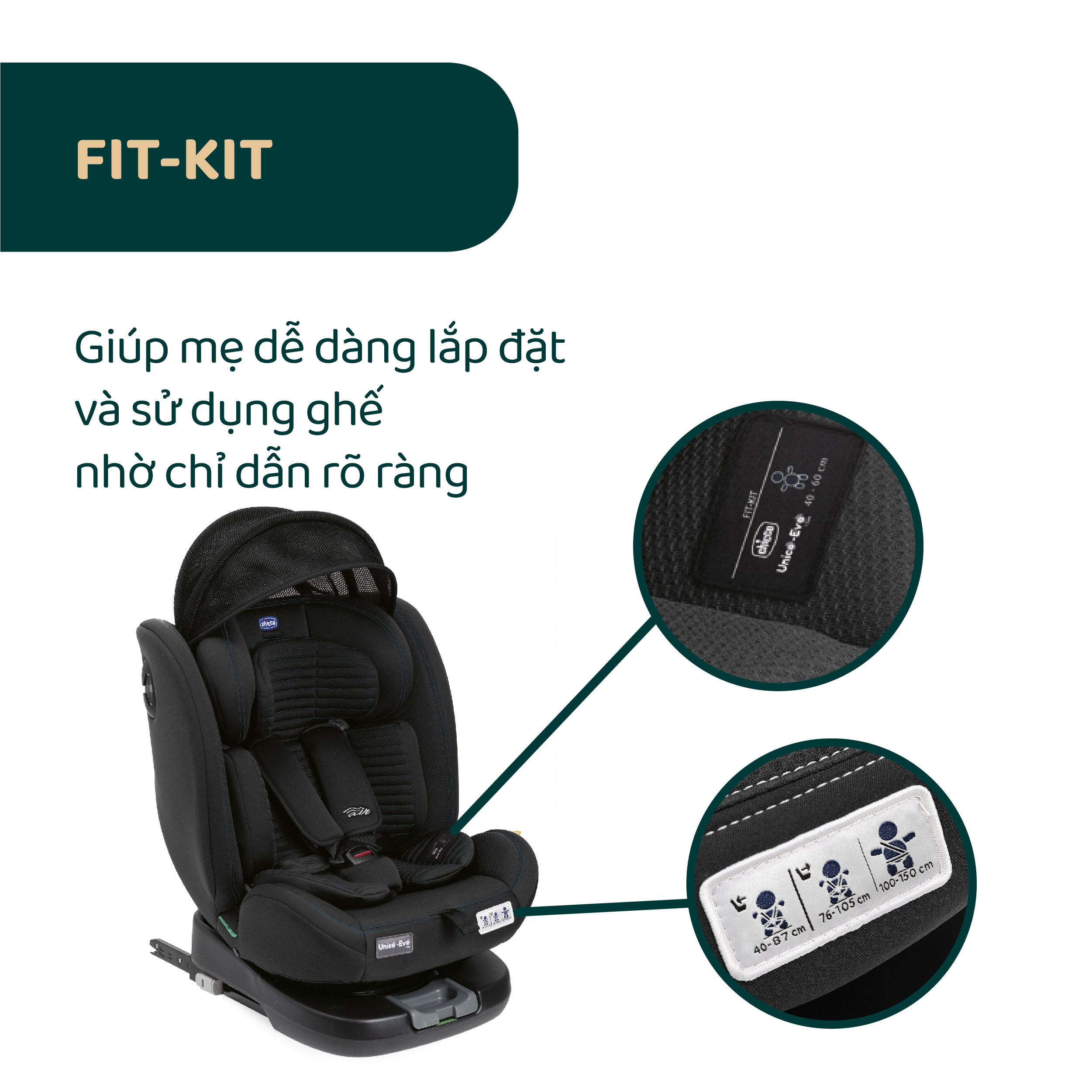 Ghế ô tô Chicco Unico Evo Air xoay 360˚ ISOFIX- Màu Đen