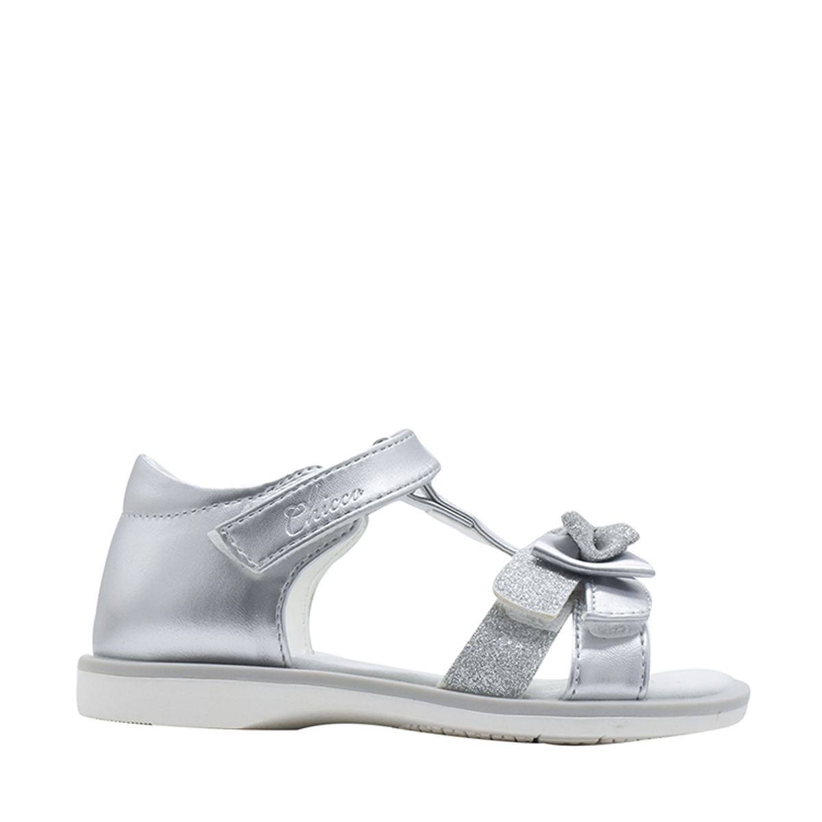 Sandal mát-xa chân bé đính nơ Chicco - Bạc Silver