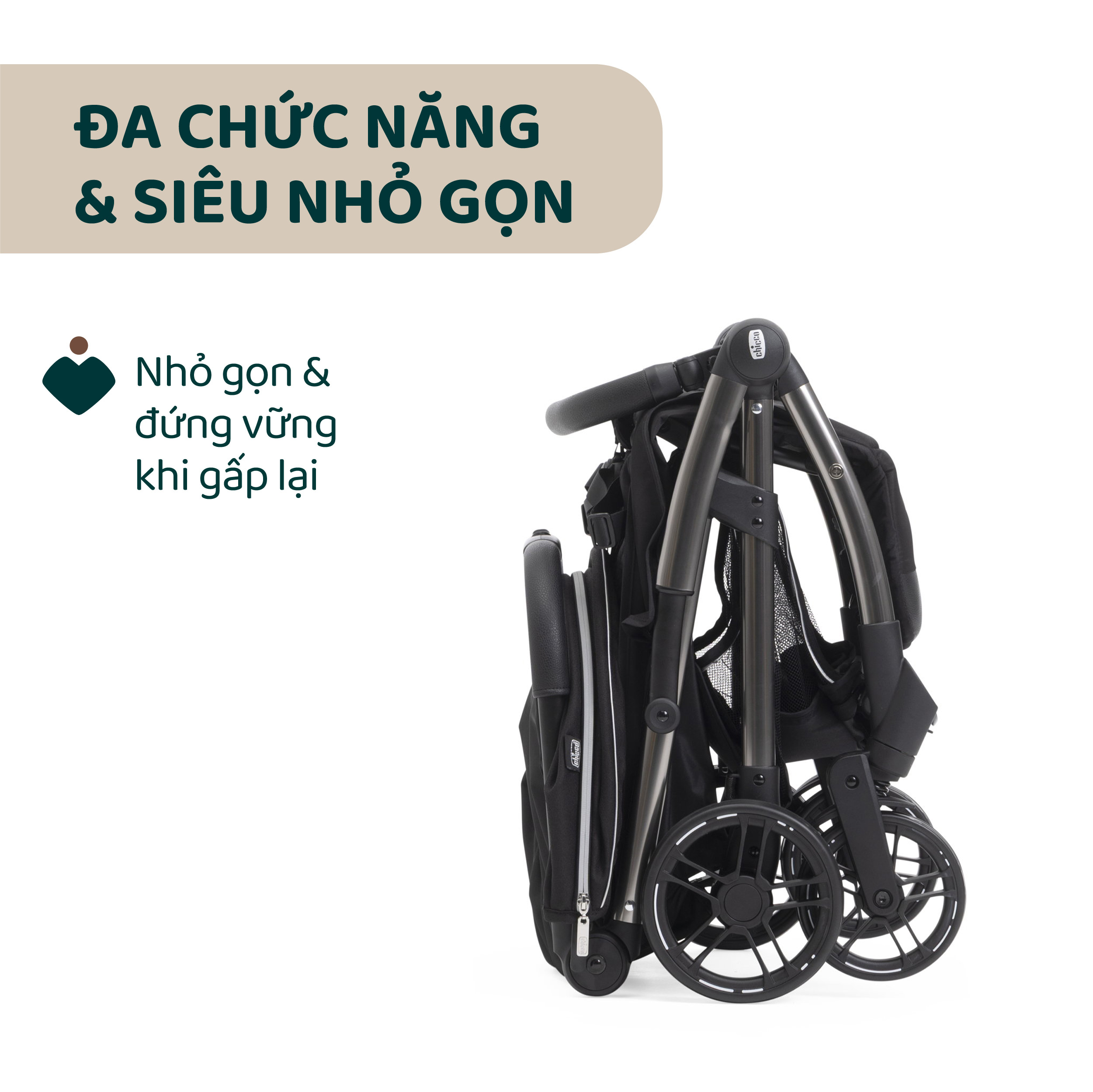 Xe đẩy gấp gọn tự động Chicco Goody Primo màu Bạc ánh kim