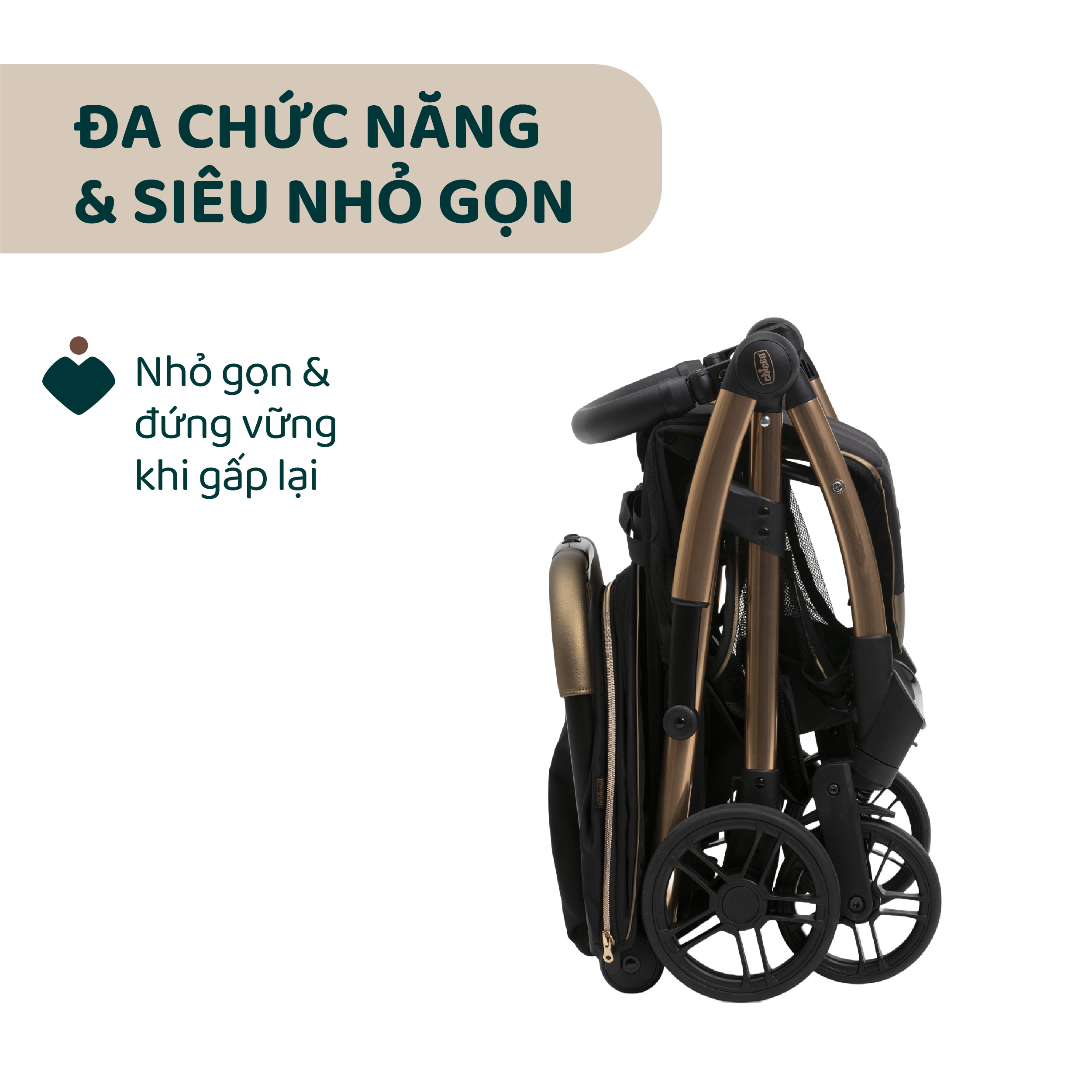 Xe đẩy gấp gọn tự động Chicco Goody Primo màu Đồng ánh kim