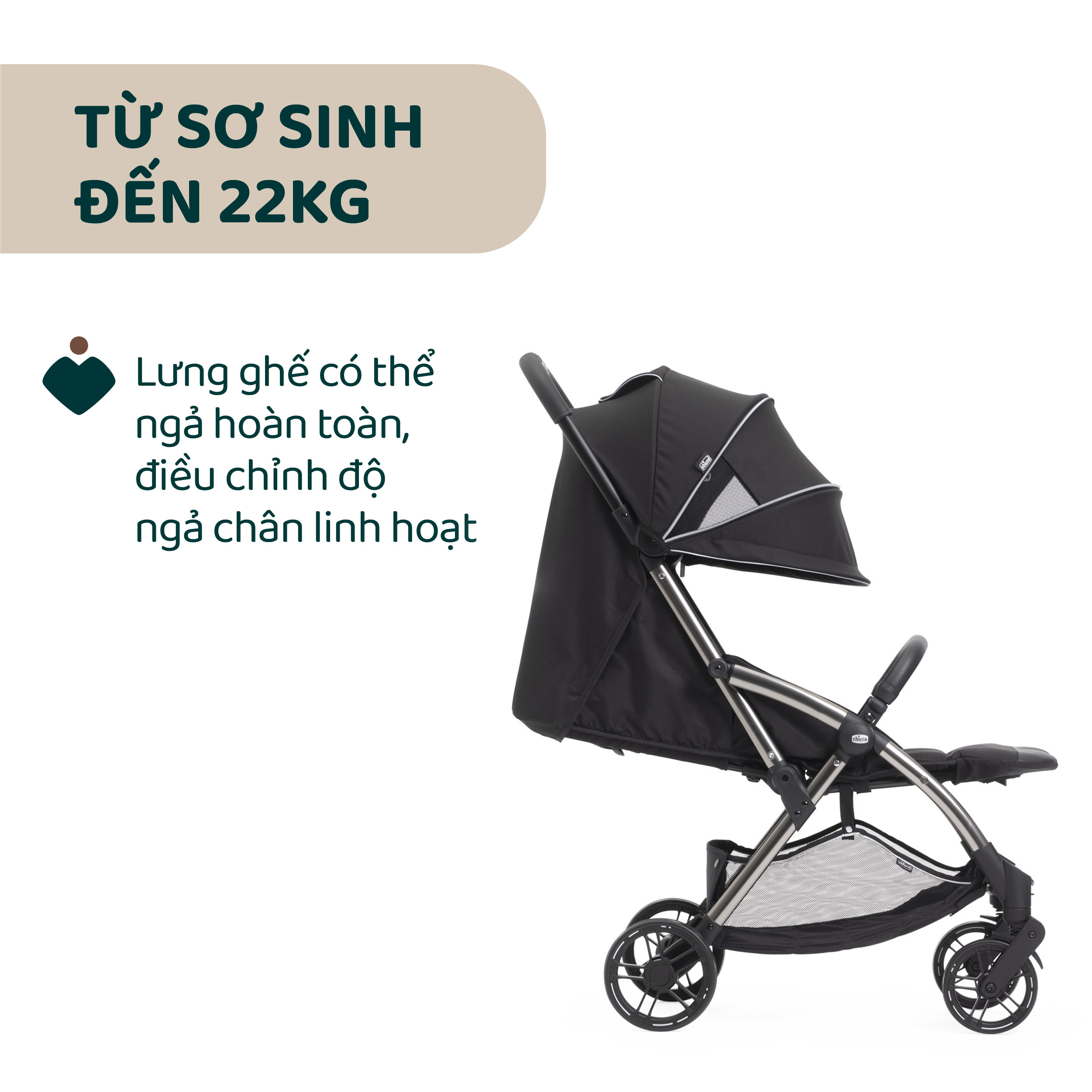 Xe đẩy gấp gọn tự động Chicco Goody Primo màu Bạc ánh kim
