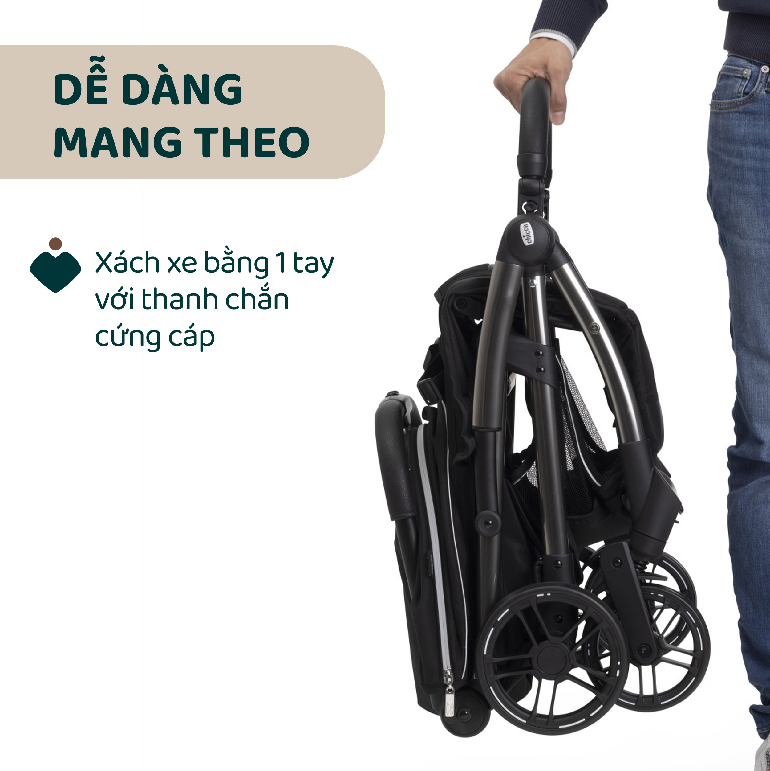 Xe đẩy gấp gọn tự động Chicco Goody Primo màu Bạc ánh kim