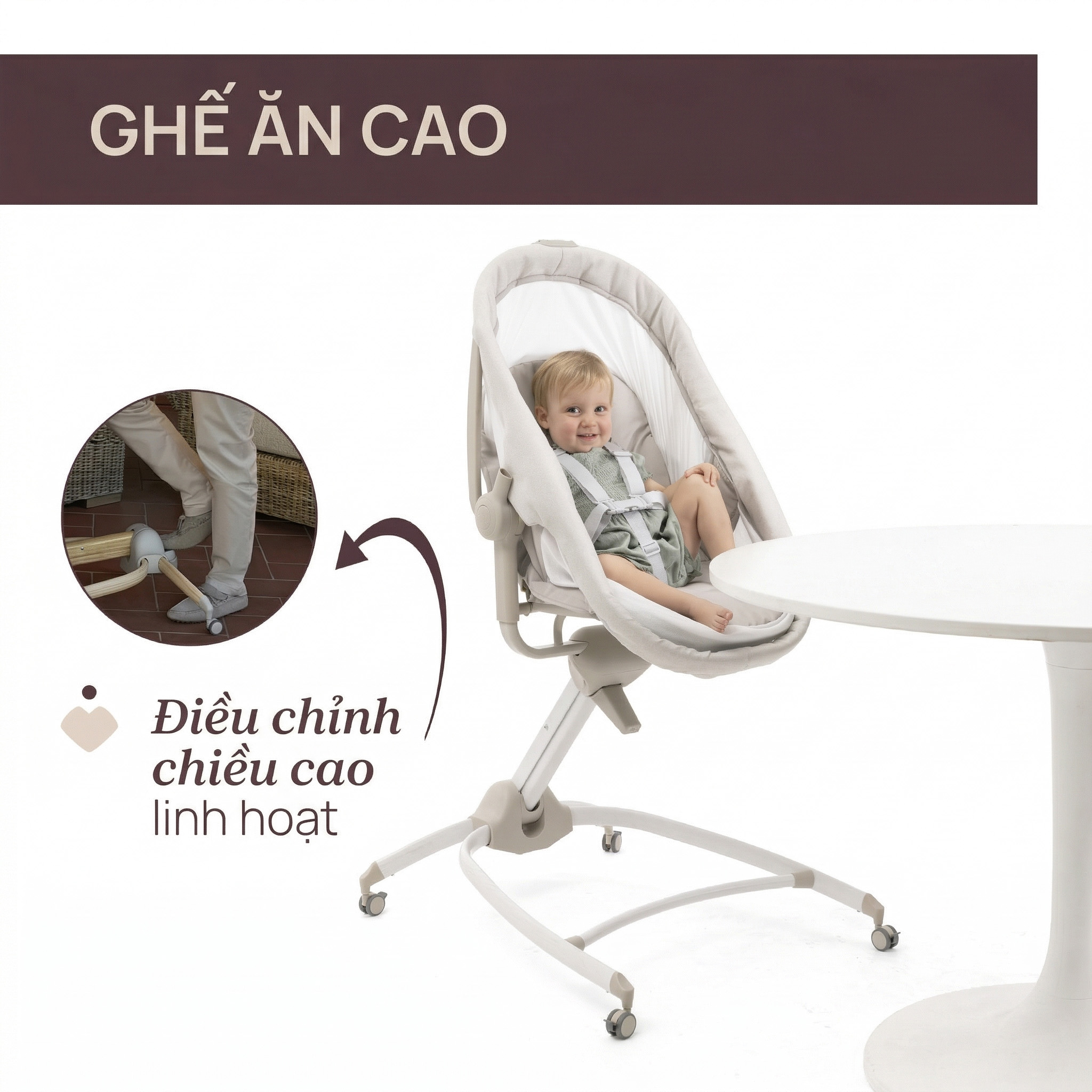 Ghế nôi di động Chicco Baby Hug 4 in 1 - Màu be ngọc trai