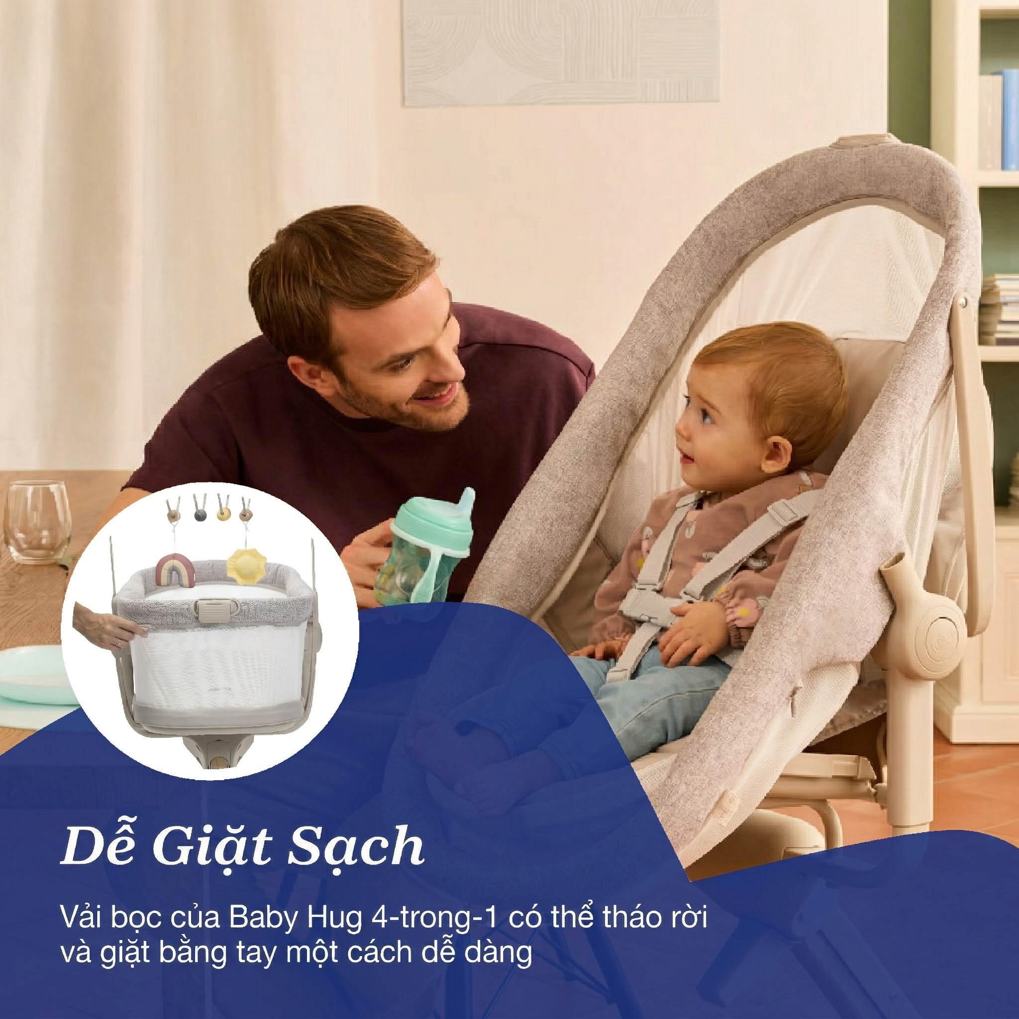 Ghế nôi di động Chicco Baby Hug 4 in 1 - Màu be ngọc trai