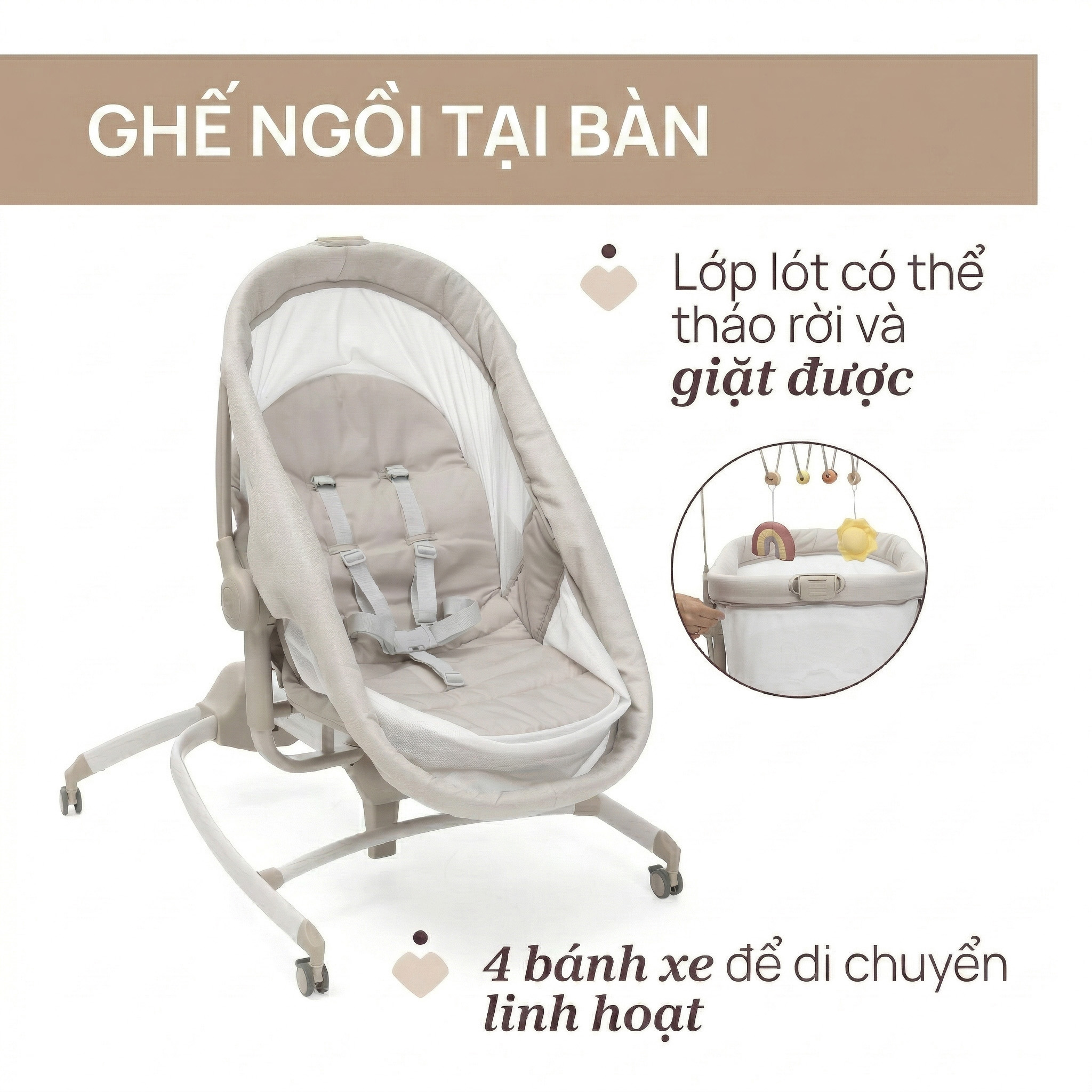 Ghế nôi di động Chicco Baby Hug 4 in 1 - Màu be ngọc trai